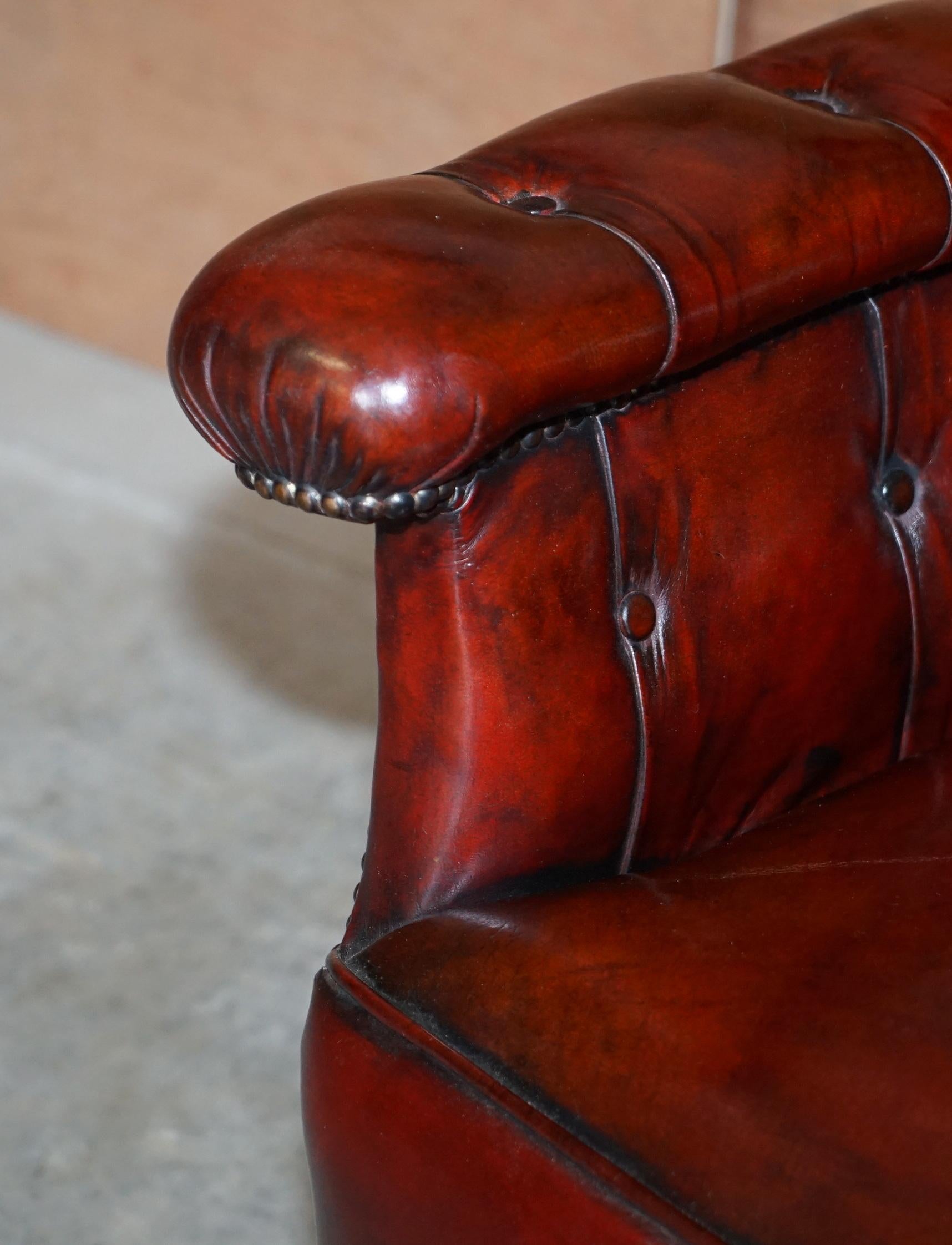 Sublime Victorian 1860 Antique Restored Bordeaux Leather Chesterfield Armchair 4