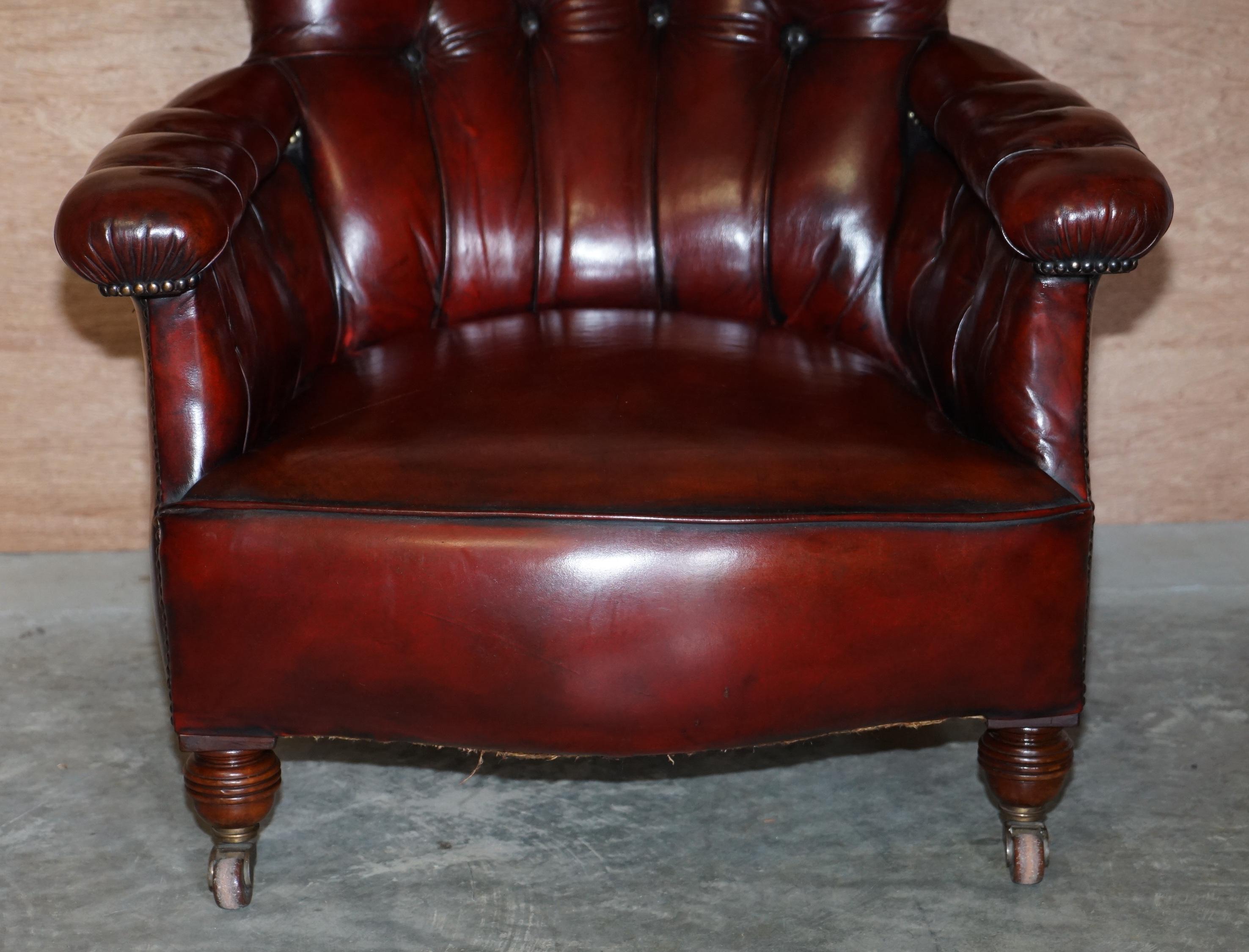 Sublime Victorian 1860 Antique Restored Bordeaux Leather Chesterfield Armchair 5