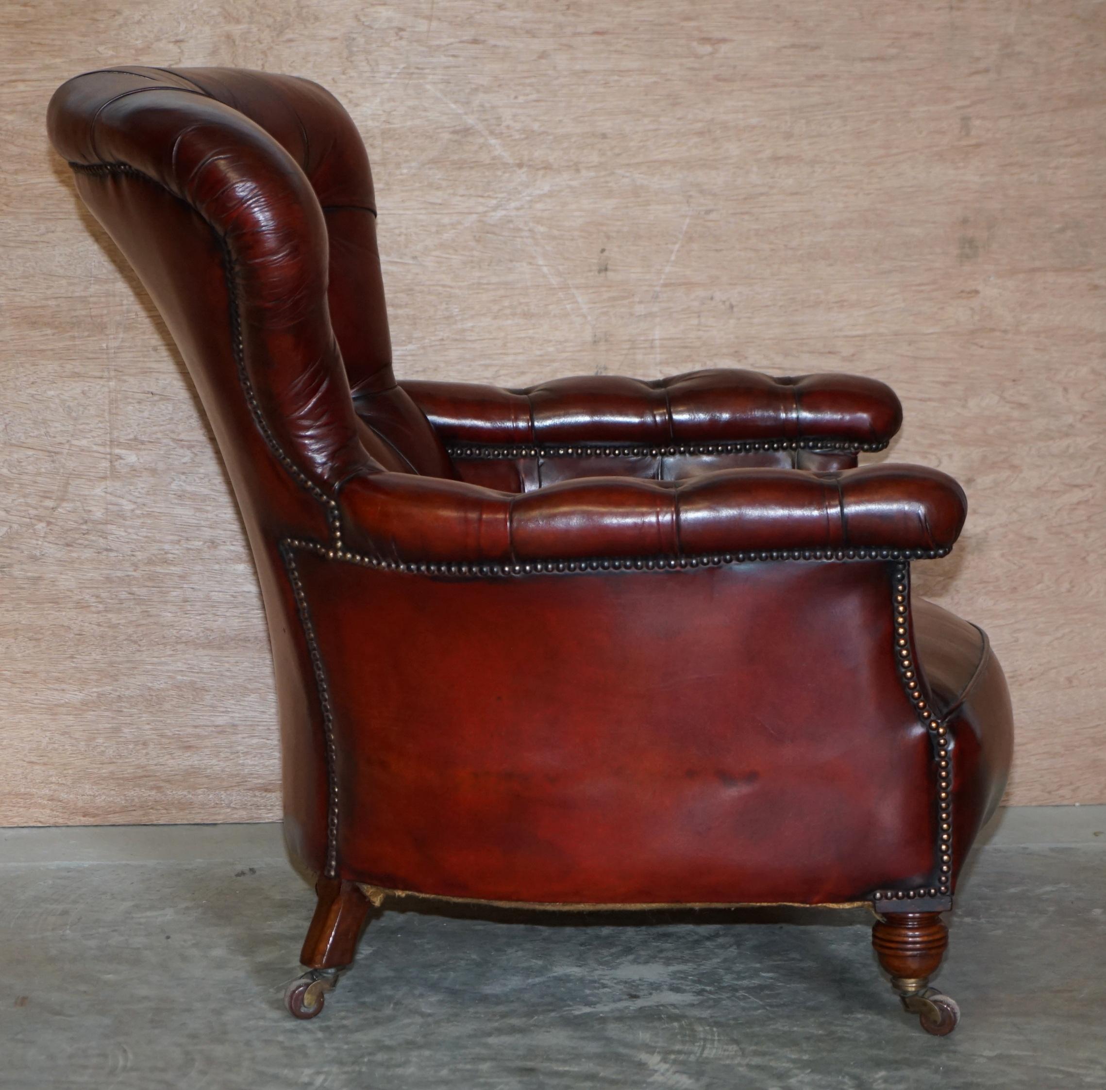 Sublime Victorian 1860 Antique Restored Bordeaux Leather Chesterfield Armchair 8