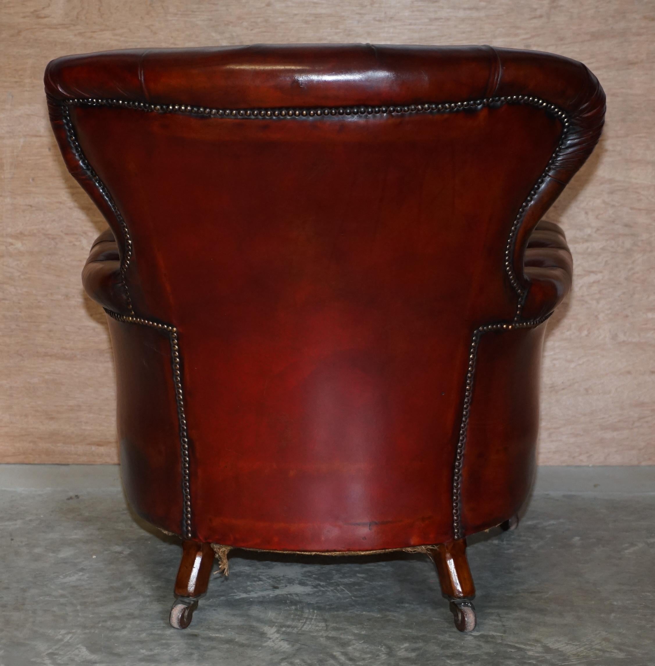 Sublime Victorian 1860 Antique Restored Bordeaux Leather Chesterfield Armchair 10