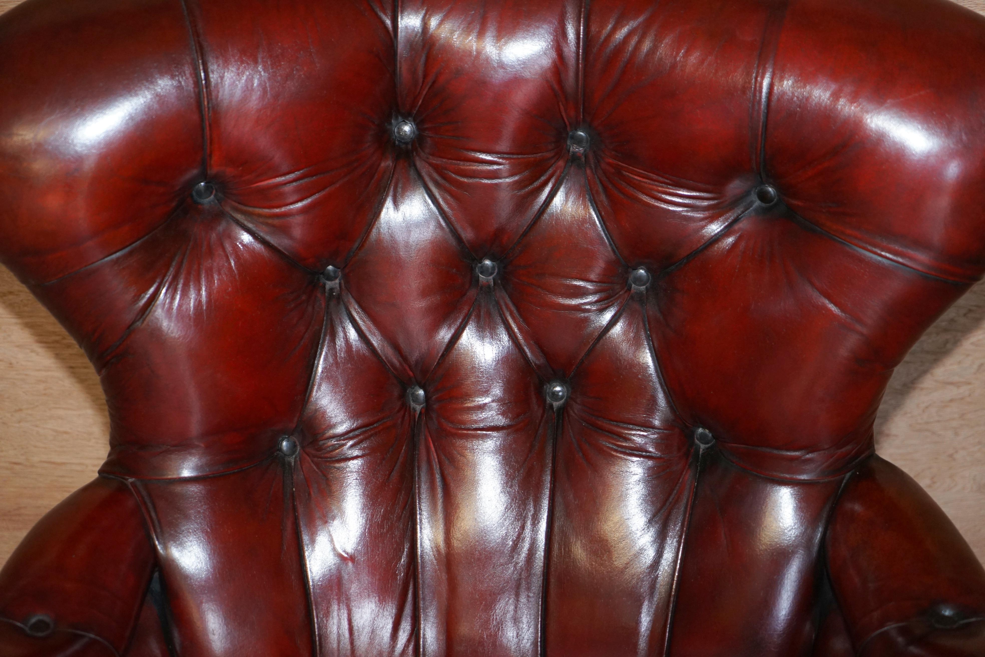 High Victorian Sublime Victorian 1860 Antique Restored Bordeaux Leather Chesterfield Armchair