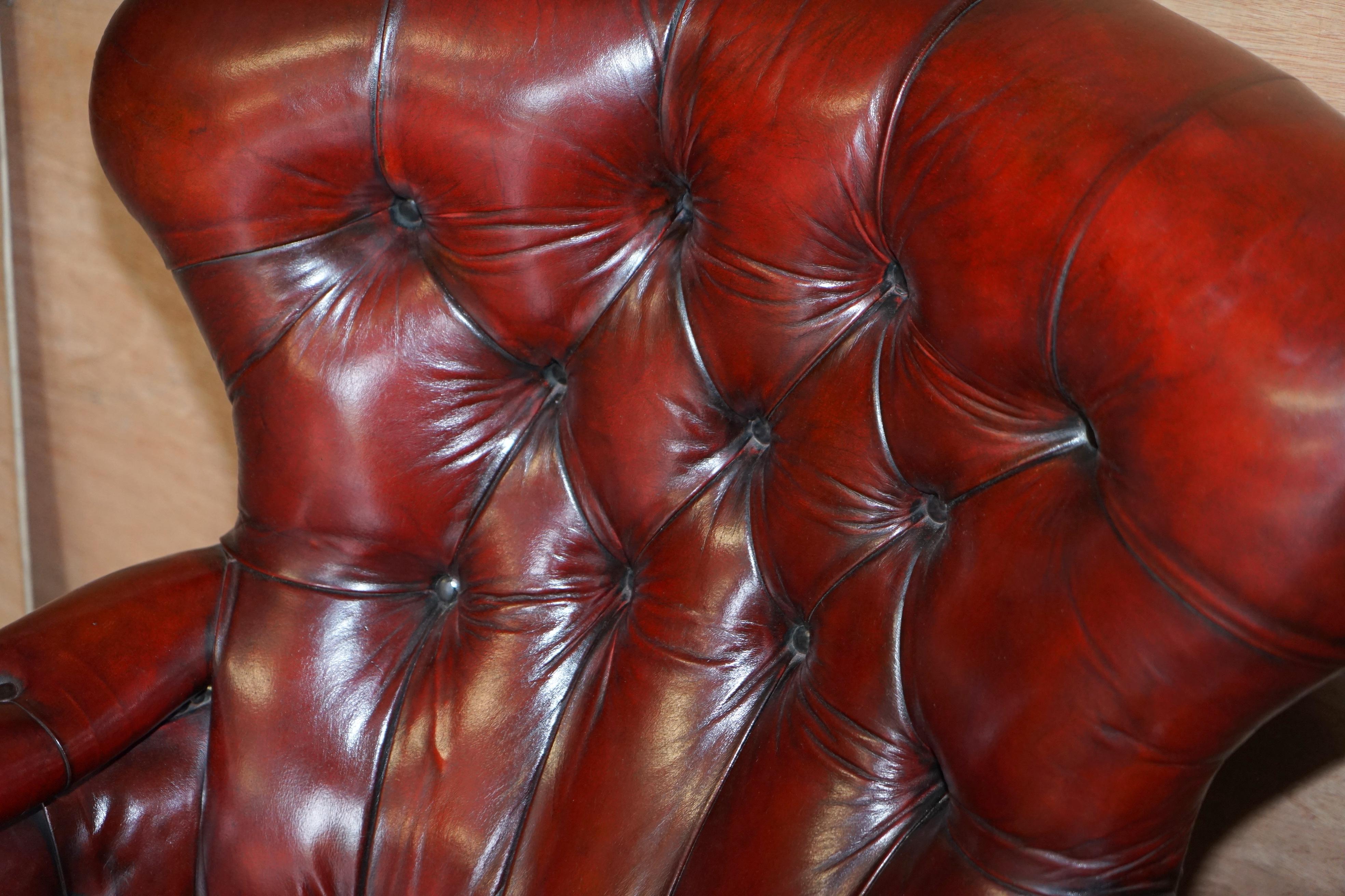 English Sublime Victorian 1860 Antique Restored Bordeaux Leather Chesterfield Armchair