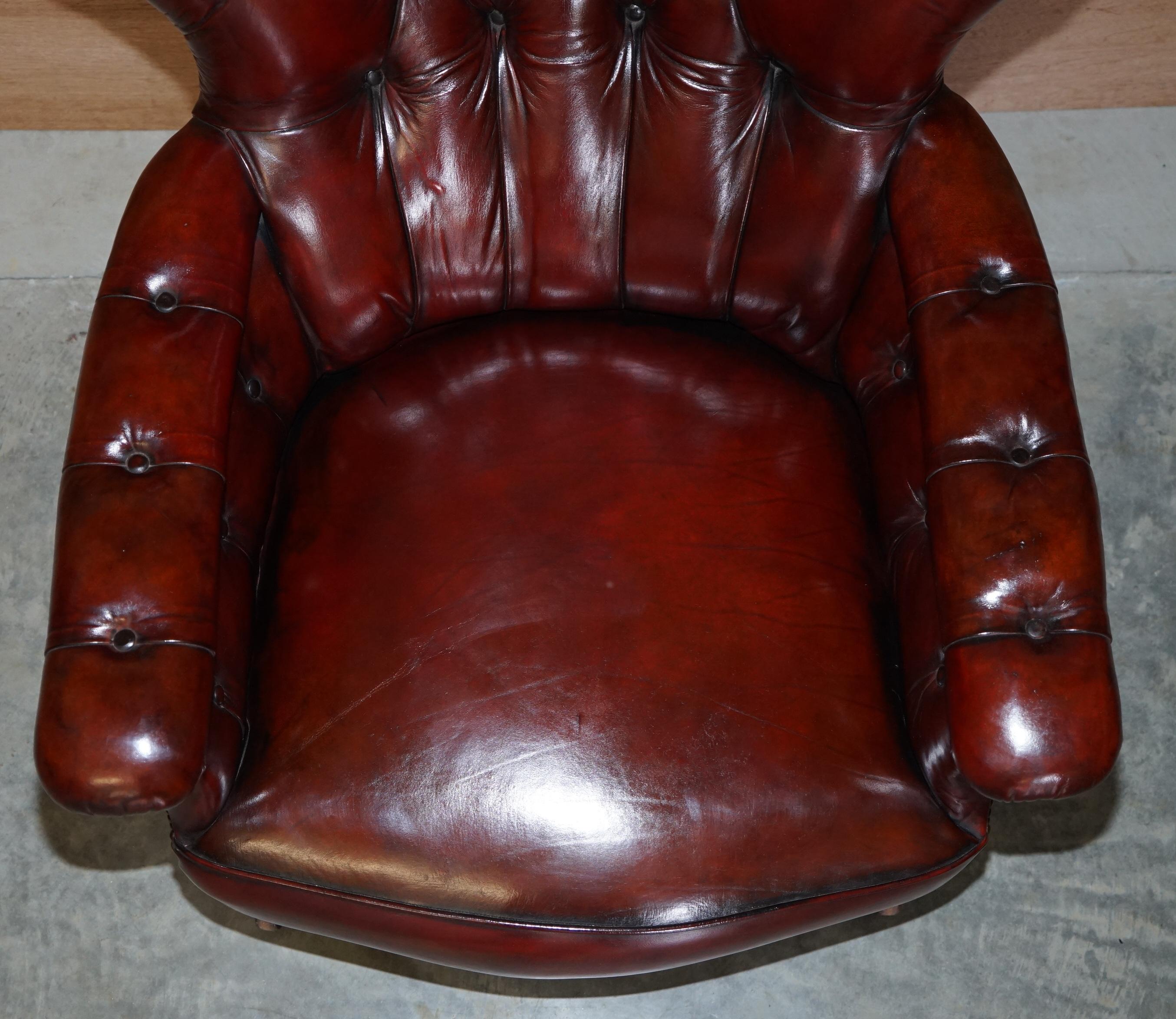 Hand-Crafted Sublime Victorian 1860 Antique Restored Bordeaux Leather Chesterfield Armchair