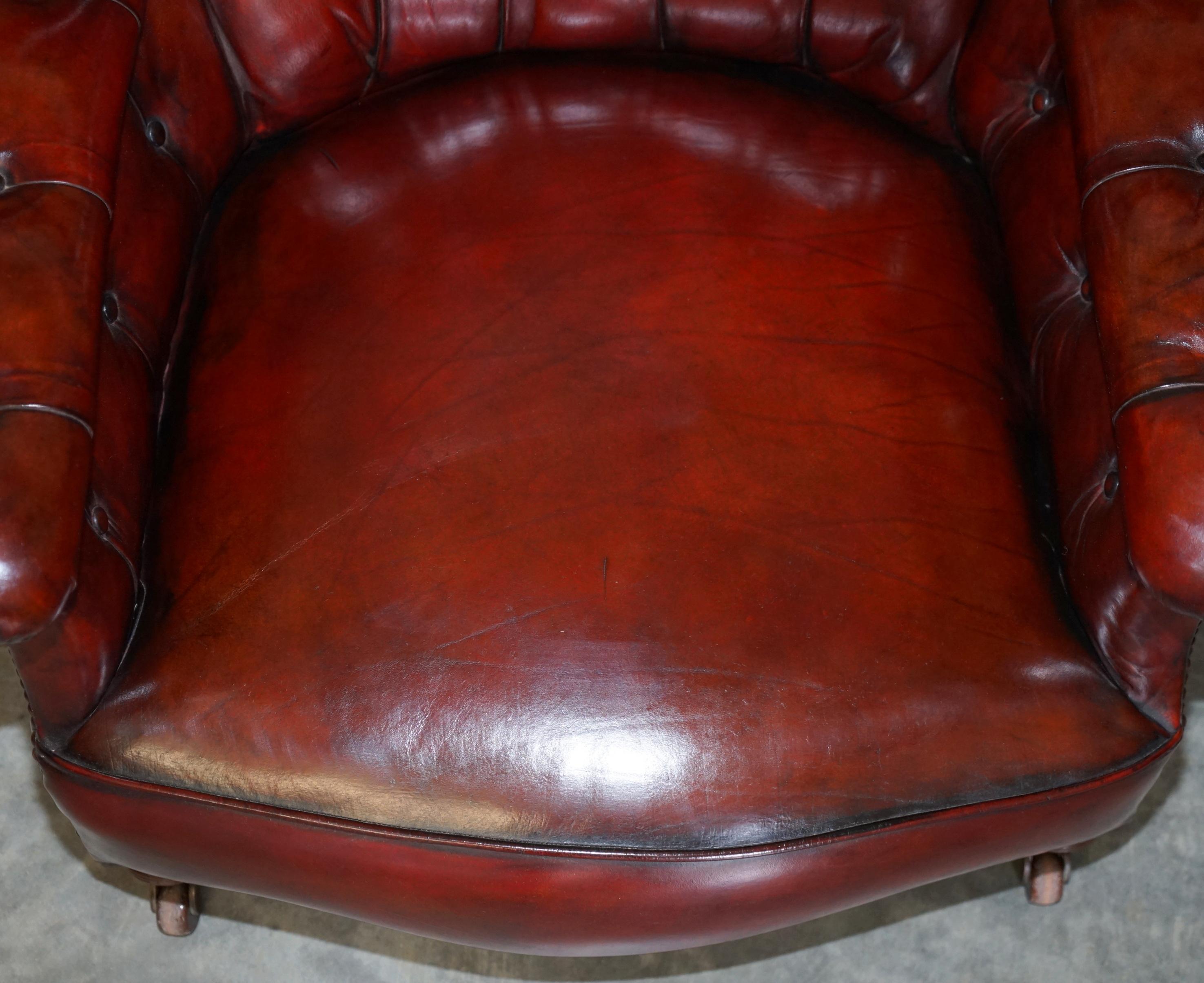 Mid-19th Century Sublime Victorian 1860 Antique Restored Bordeaux Leather Chesterfield Armchair