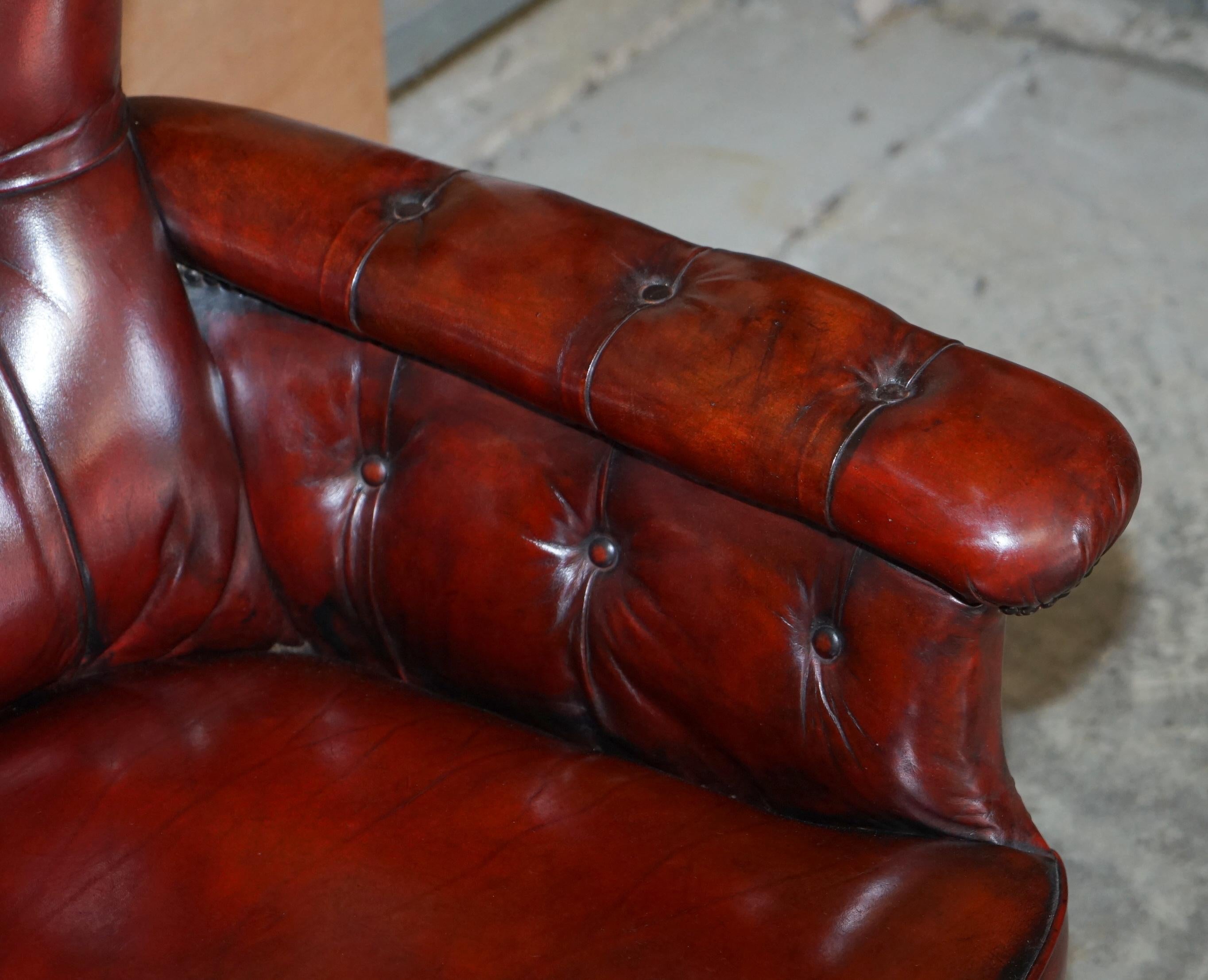 Sublime Victorian 1860 Antique Restored Bordeaux Leather Chesterfield Armchair 1