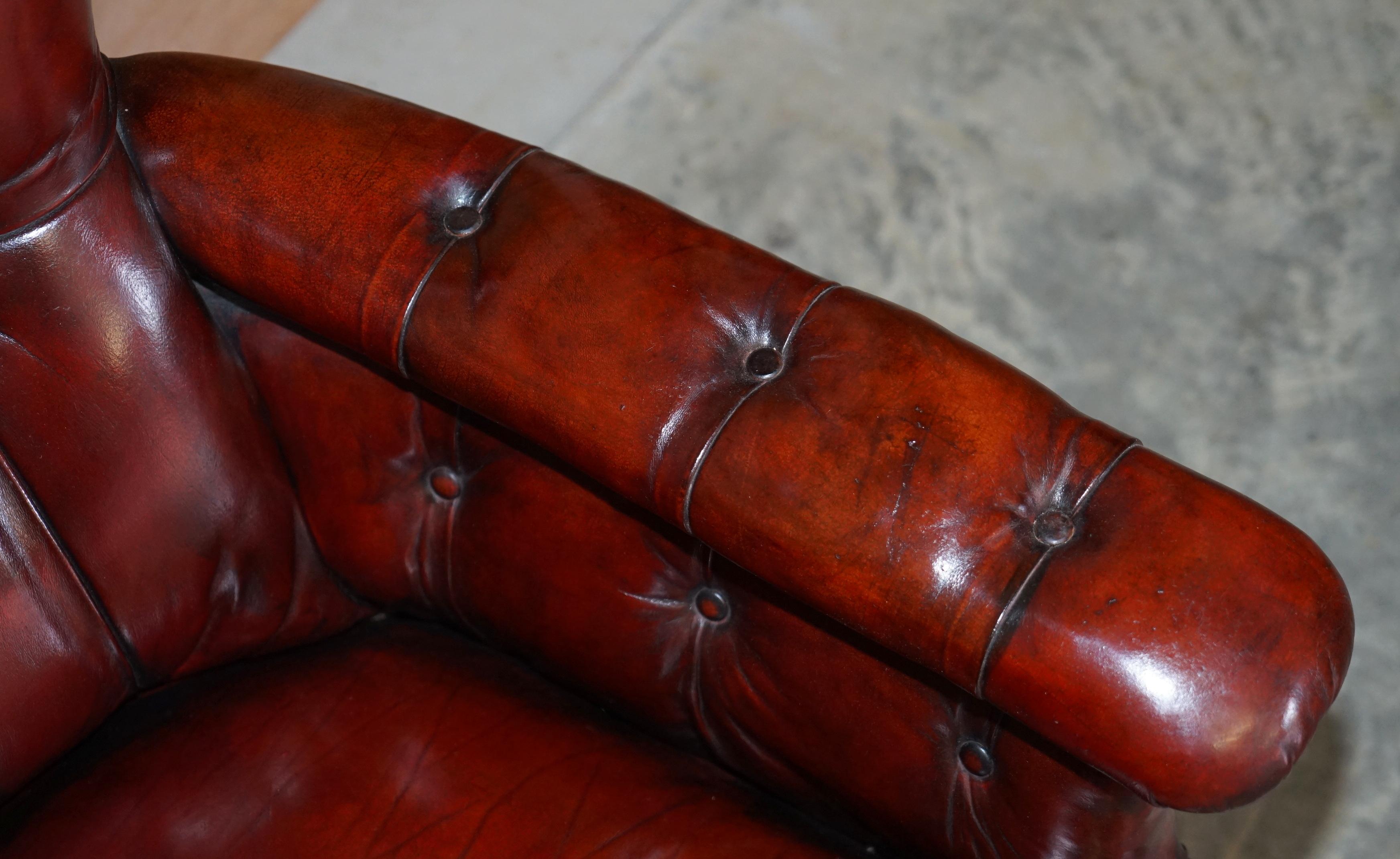 Sublime Victorian 1860 Antique Restored Bordeaux Leather Chesterfield Armchair 2