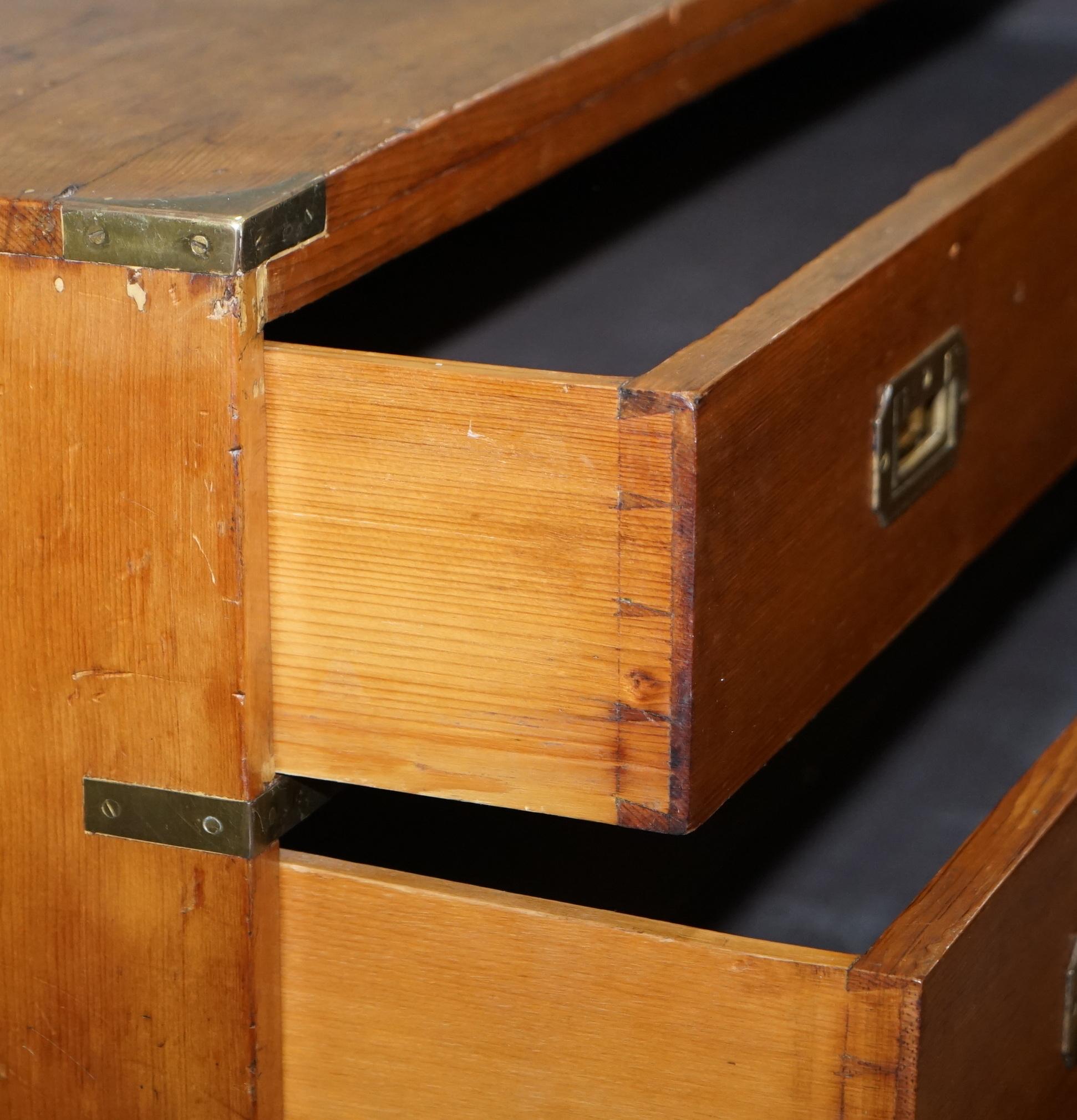 Sublime Victorian Pine Military Campaign Chest of Drawers Original Brass Fitting For Sale 8