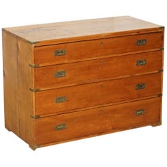 Sublime Victorian Pine Military Campaign Chest of Drawers Original Brass Fitting