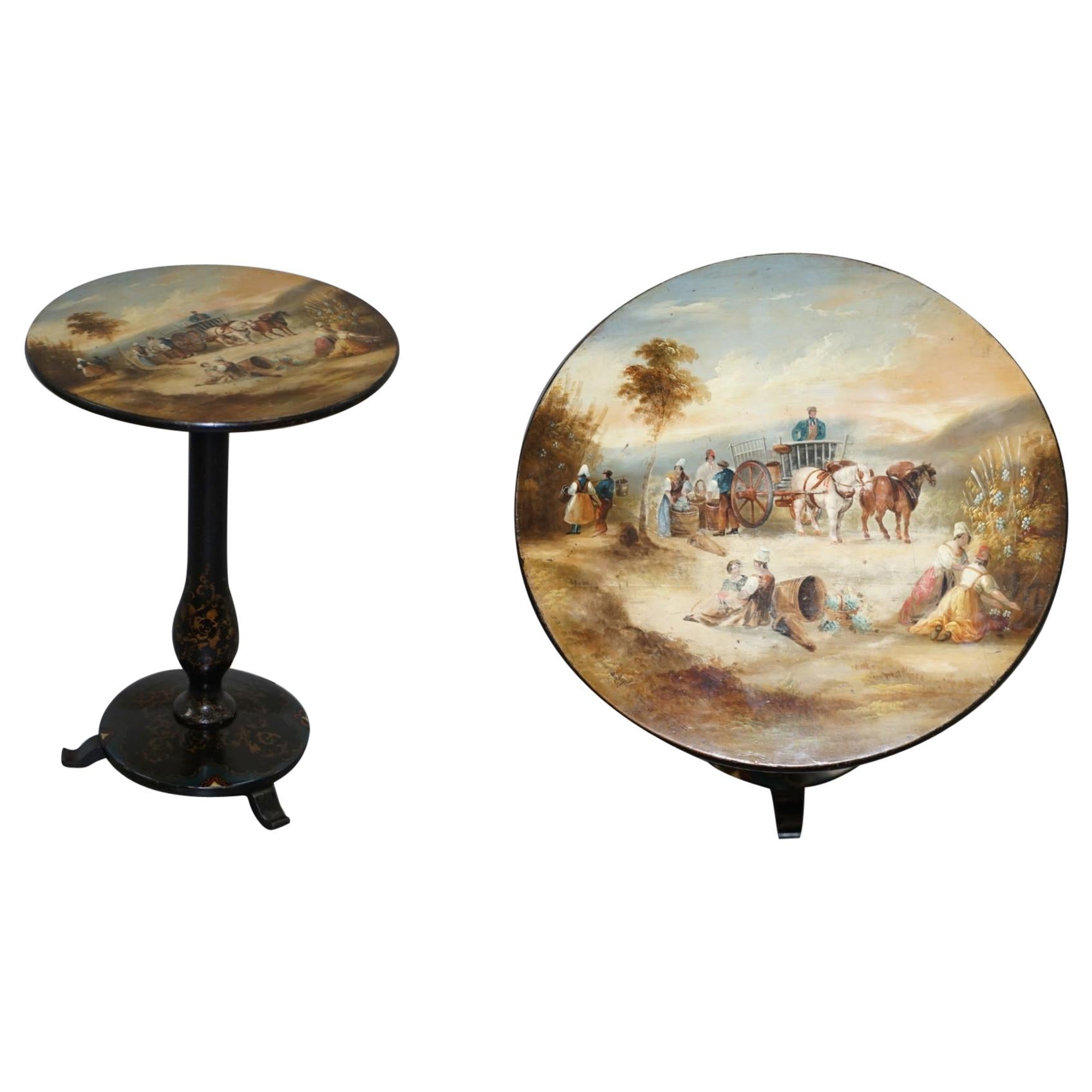 Sublime Mesa de Vino Ocasional Victoriana con Tapa Dorada y Pintada Policromada en venta