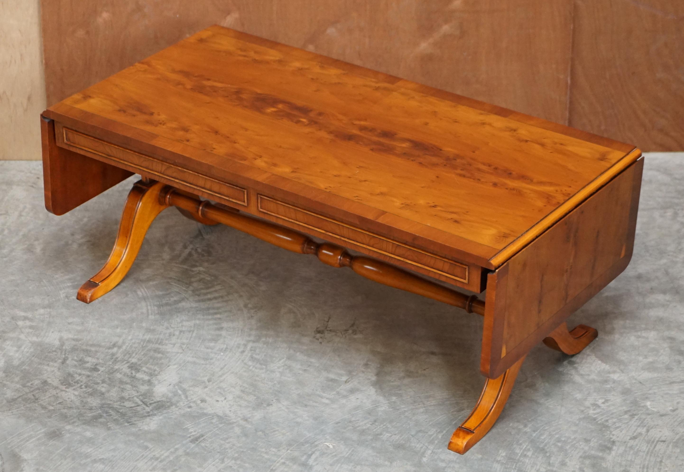 We are delighted to offer for sale this lovely condition Bevan Funnell Burr Yew wood extending coffee table which is part of a suite

This is a very well made and versatile piece with a timber patina to die for.

This piece is in fine order,