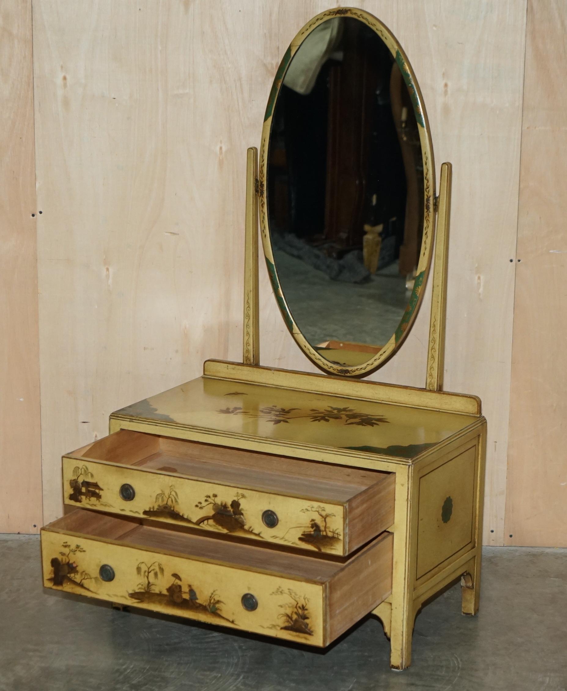 Sublime Vintage Chinese Chinoiserie Chest of Drawers with Mirror Dressing Table For Sale 15