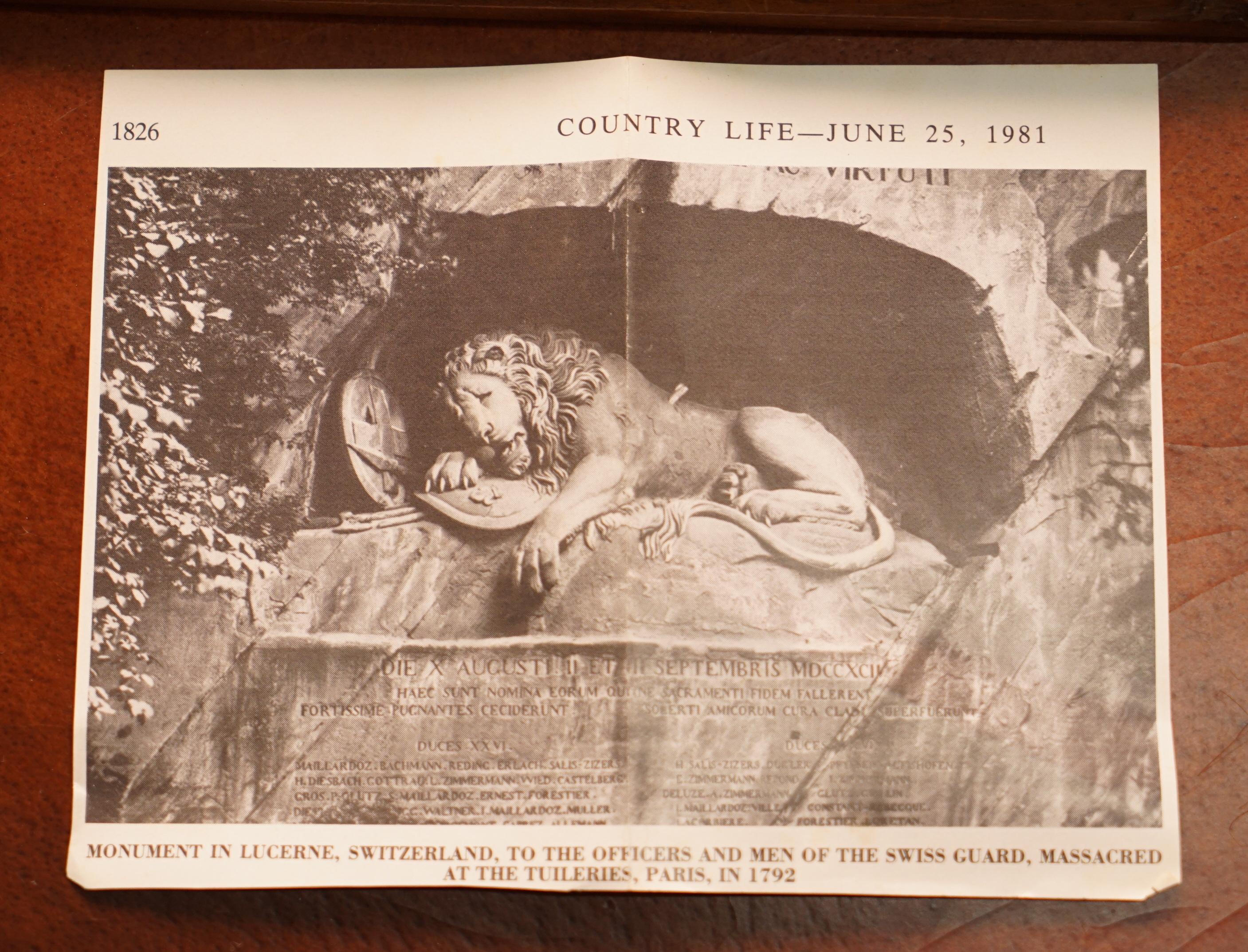 Sublime Vintage Hand Cavred Wooden Plaque & Documents of the Lion of Lucerne For Sale 3