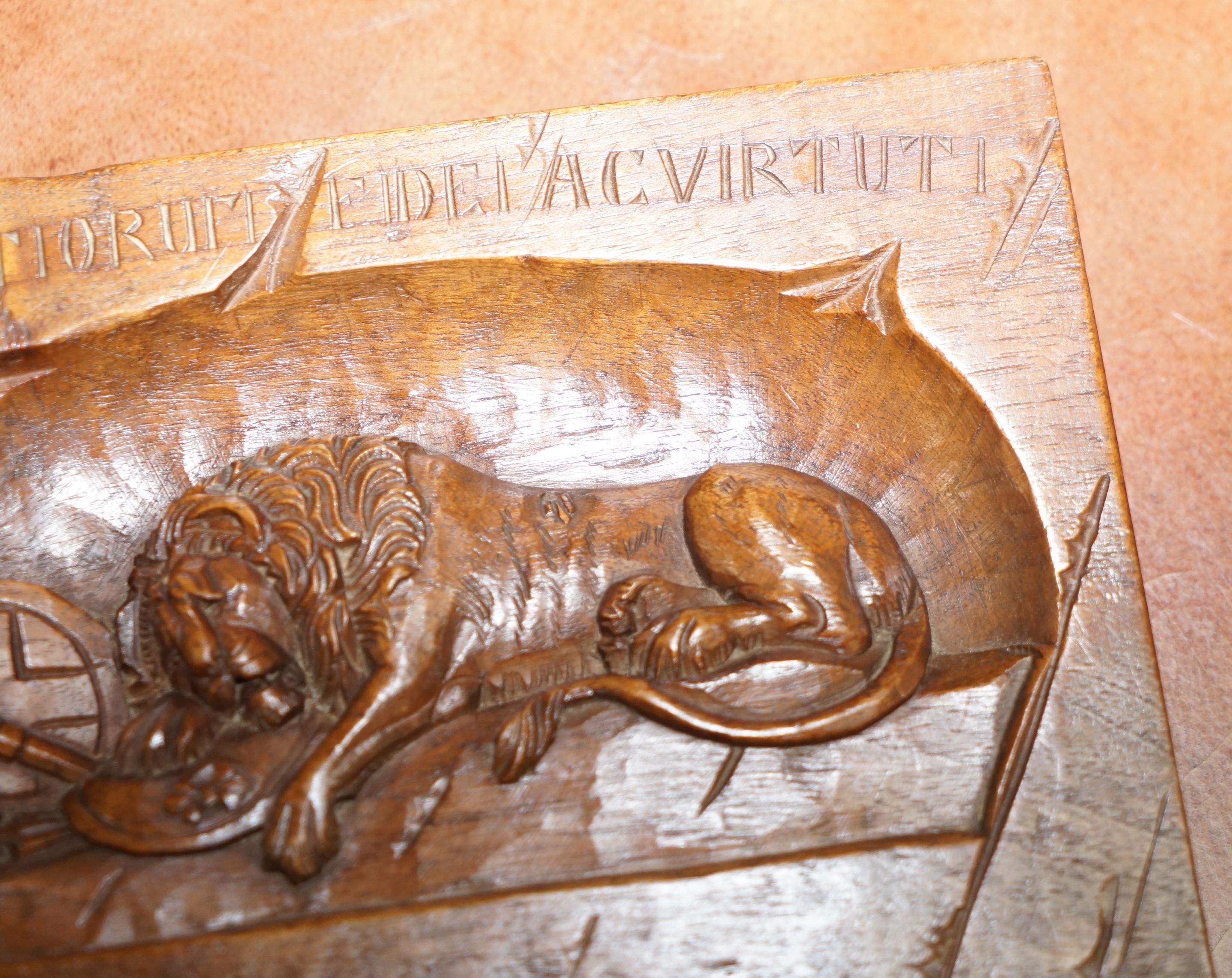 20th Century Sublime Vintage Hand Cavred Wooden Plaque & Documents of the Lion of Lucerne For Sale