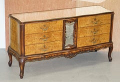 Sublime Vintage Italian Burr Walnut Serpentine Fronted Sideboard Mirrored Top