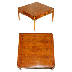 Sublime Vintage Military Campaign Burr Yew Wood Coffee Table with Book Shelf