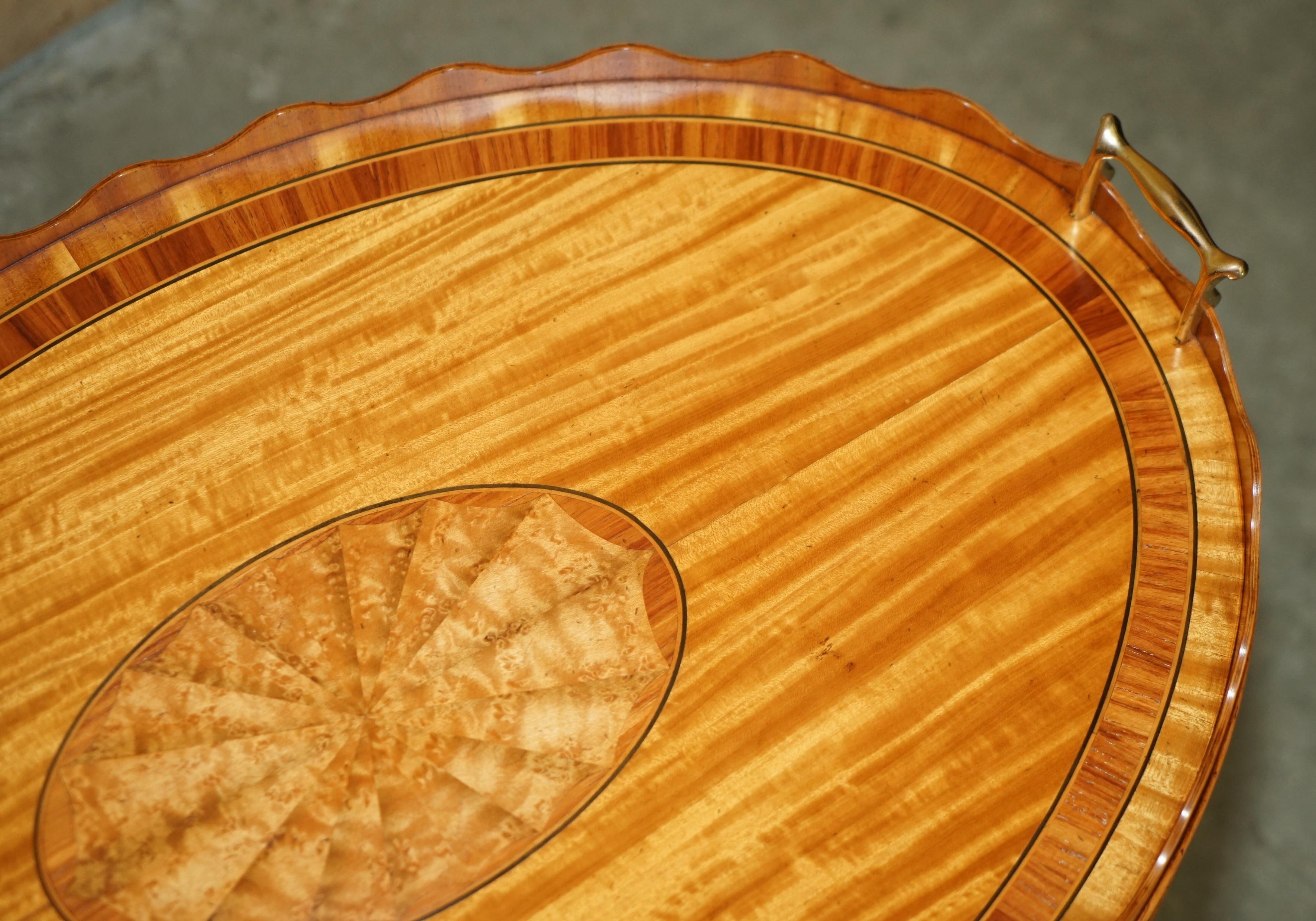 20th Century SUBLIME ViNTAGE SHERATON REVIVAL SATINWOOD REMOVABLE TRAY TABLE TOP COFFEE TABLE For Sale