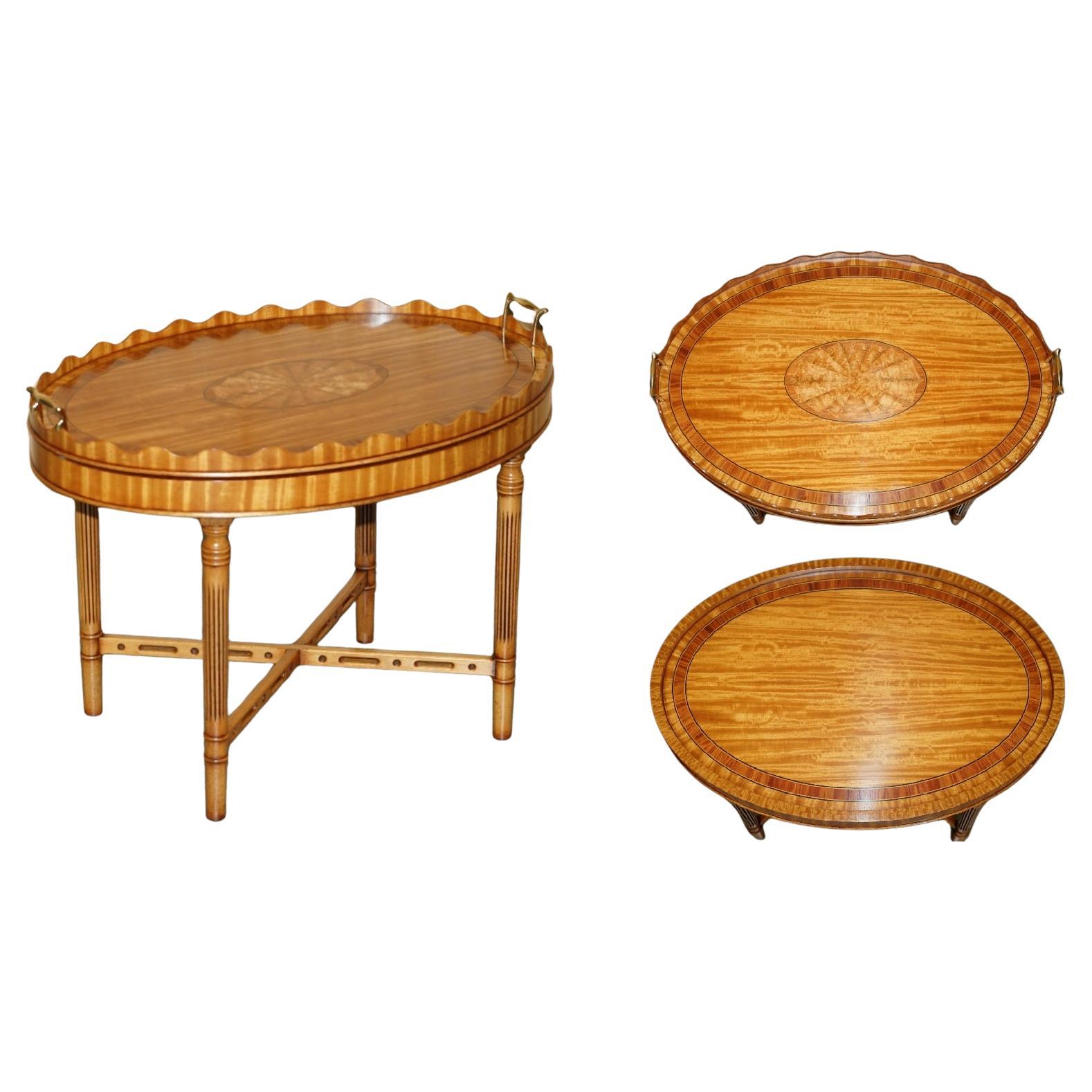 SUBLIME ViNTAGE SHERATON REVIVAL SATINWOOD REMOVABLE TRAY TABLE TOP COFFEE TABLE For Sale
