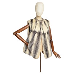 Sublime Vintage White & Black Cross Mink Fur Gilet - Sleeveless Fur Coat