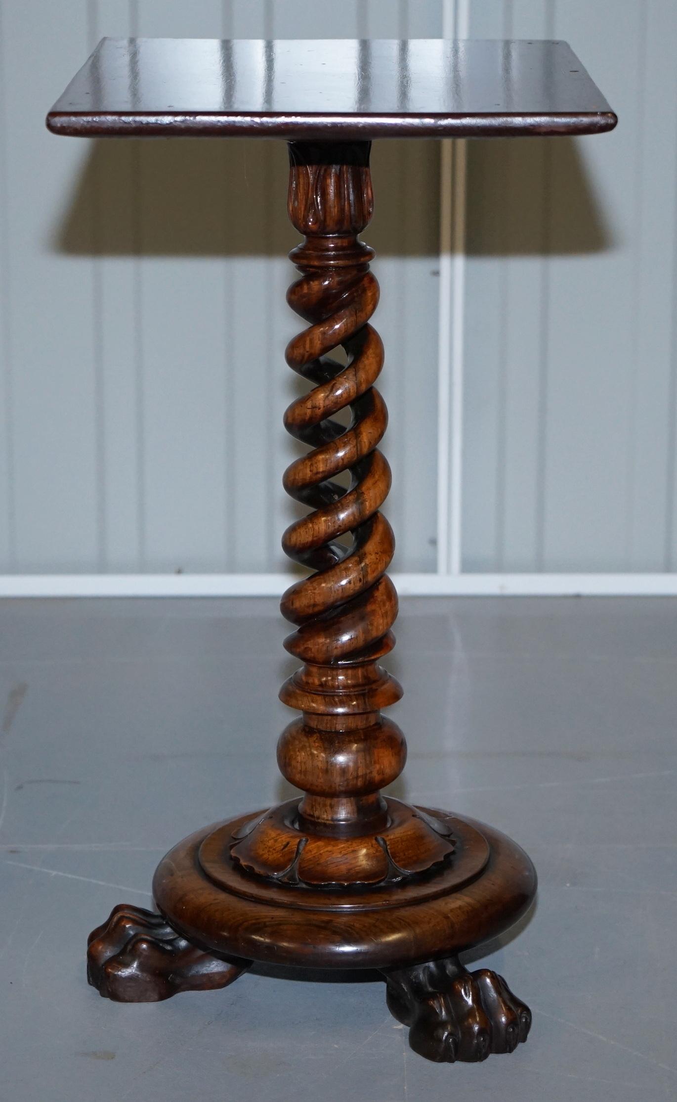 Sublime William IV Hardwood Spiral Base Tripod Side Table Lion Hairy Paw Feet 5