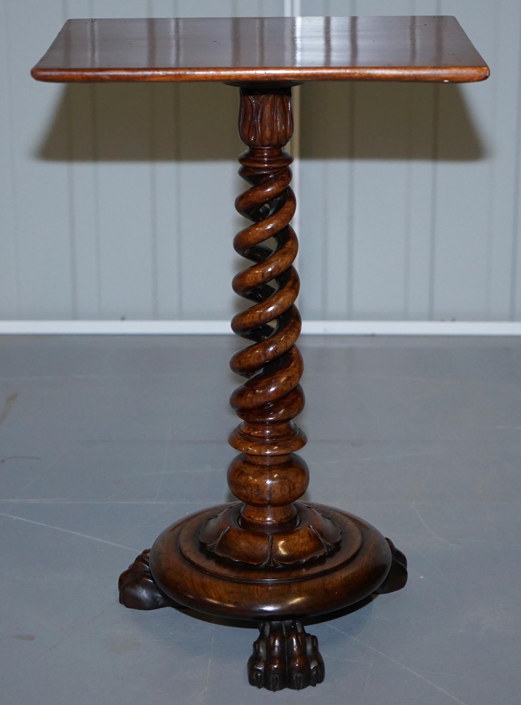 Sublime William IV Hardwood Spiral Base Tripod Side Table Lion Hairy Paw Feet 6