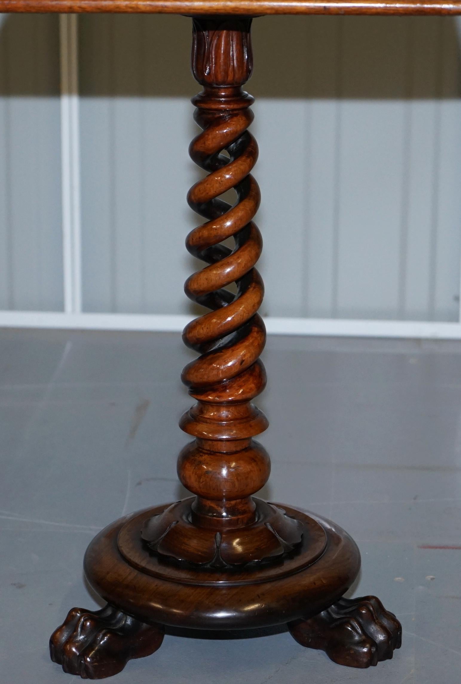 Hand-Crafted Sublime William IV Hardwood Spiral Base Tripod Side Table Lion Hairy Paw Feet