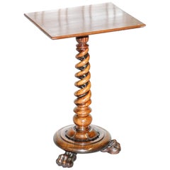 Sublime William IV Hardwood Spiral Base Tripod Side Table Lion Hairy Paw Feet