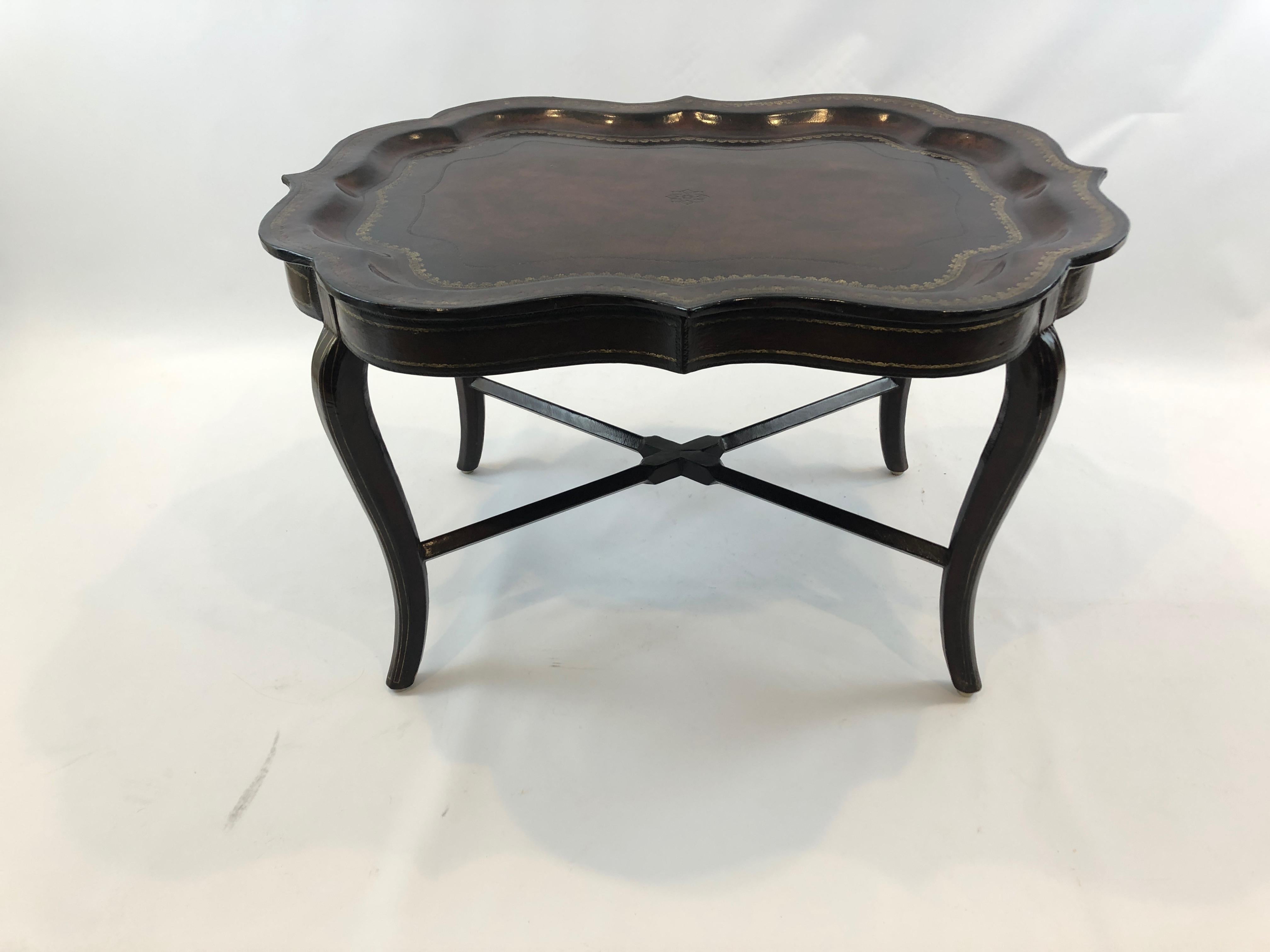 Sublimely Crafted Leather Wrapped Tray Coffee Table by Maitland Smith 6