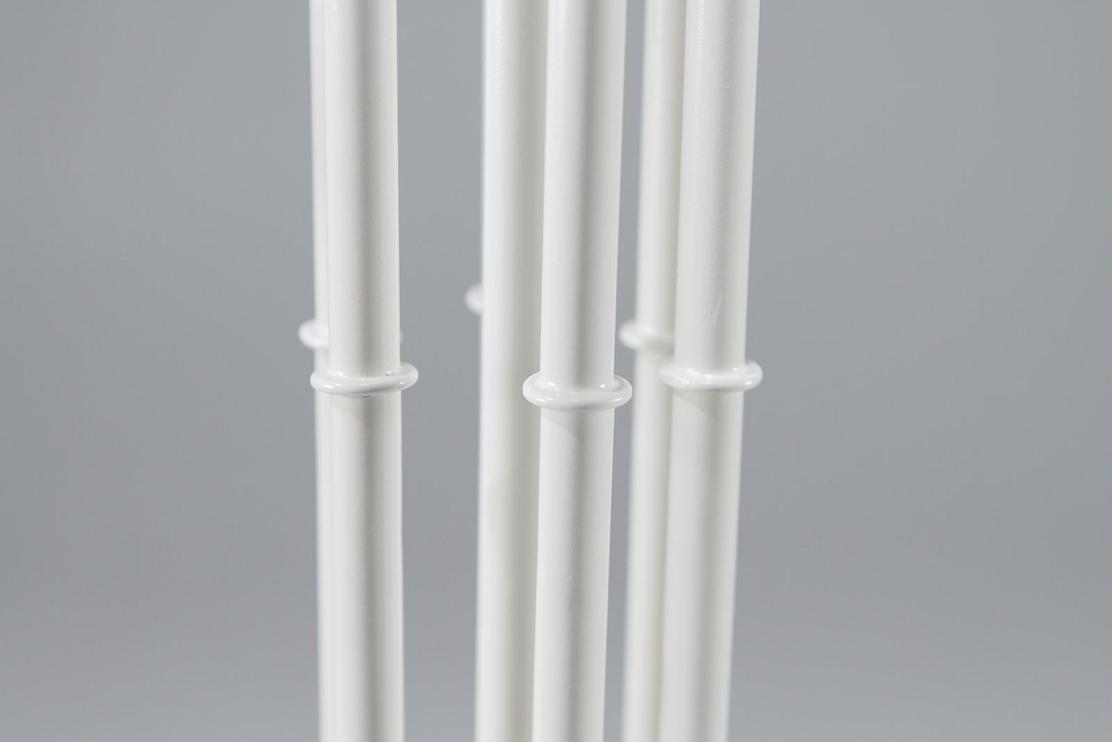 Mid-20th Century Sublimely Dramatic White Tole Faux Bamboo and Palm Motife Floor Lamp For Sale