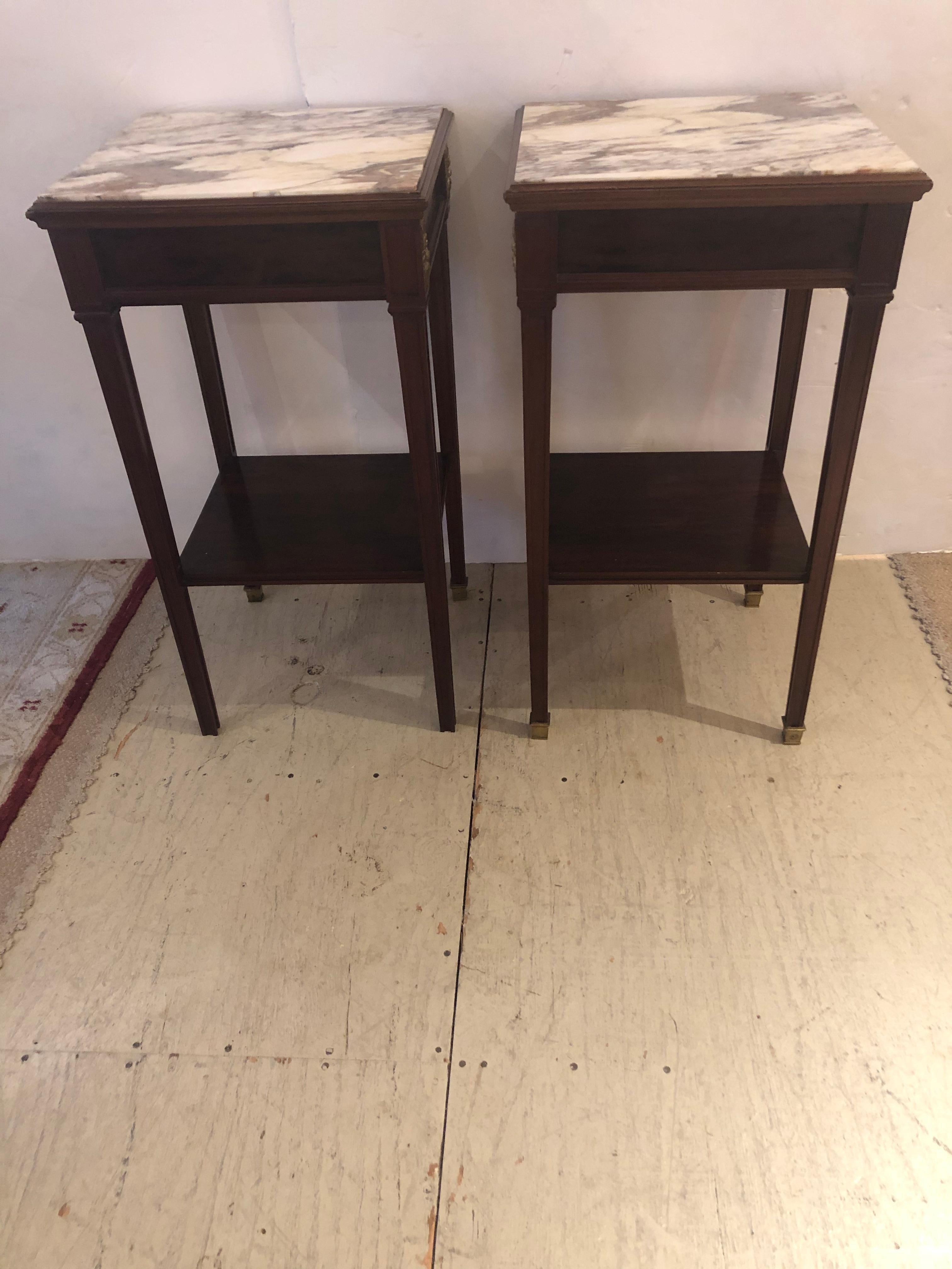 19th Century Sublimely Elegant Pair of Antique French Directoire Nightstands or End Tables