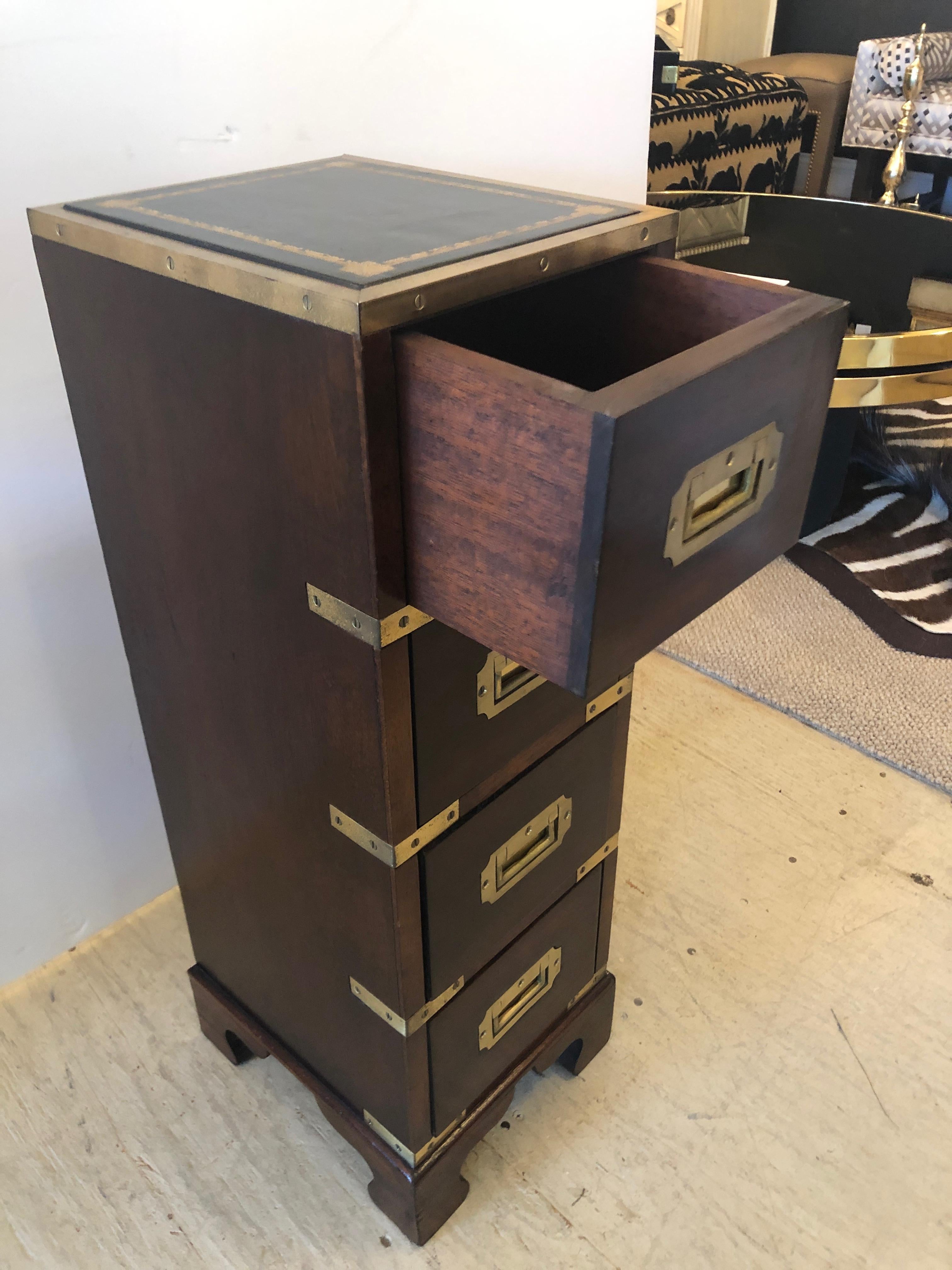 Sublimely Elegant Tall Narrow English Campaign Chest or Side End Table 5