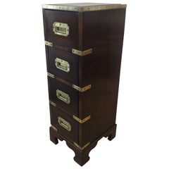 Sublimely Elegant Tall Narrow English Campaign Chest or Side End Table