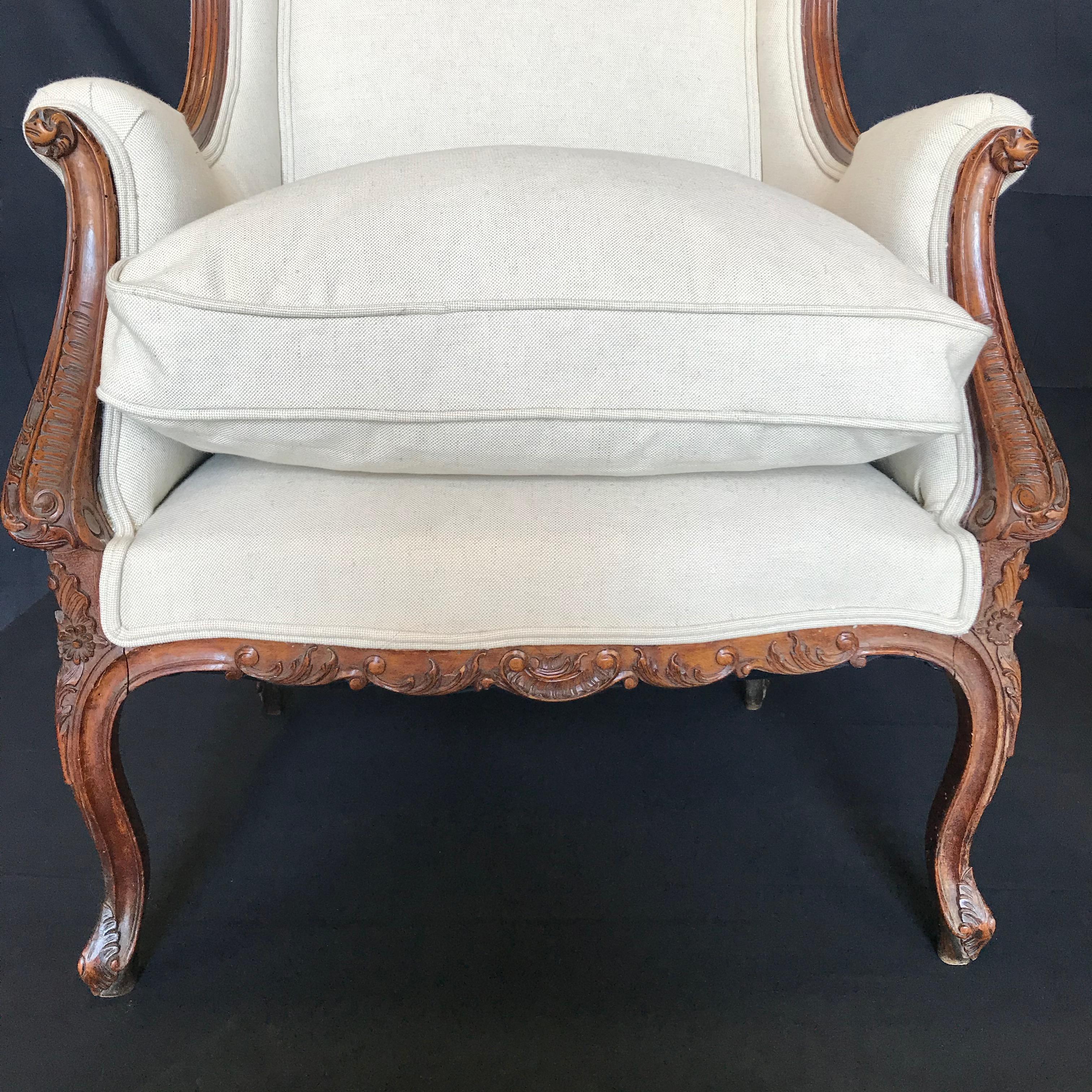 Upholstery Sublimely Pretty French Louis XV 19th Century Carved Walnut Armchair