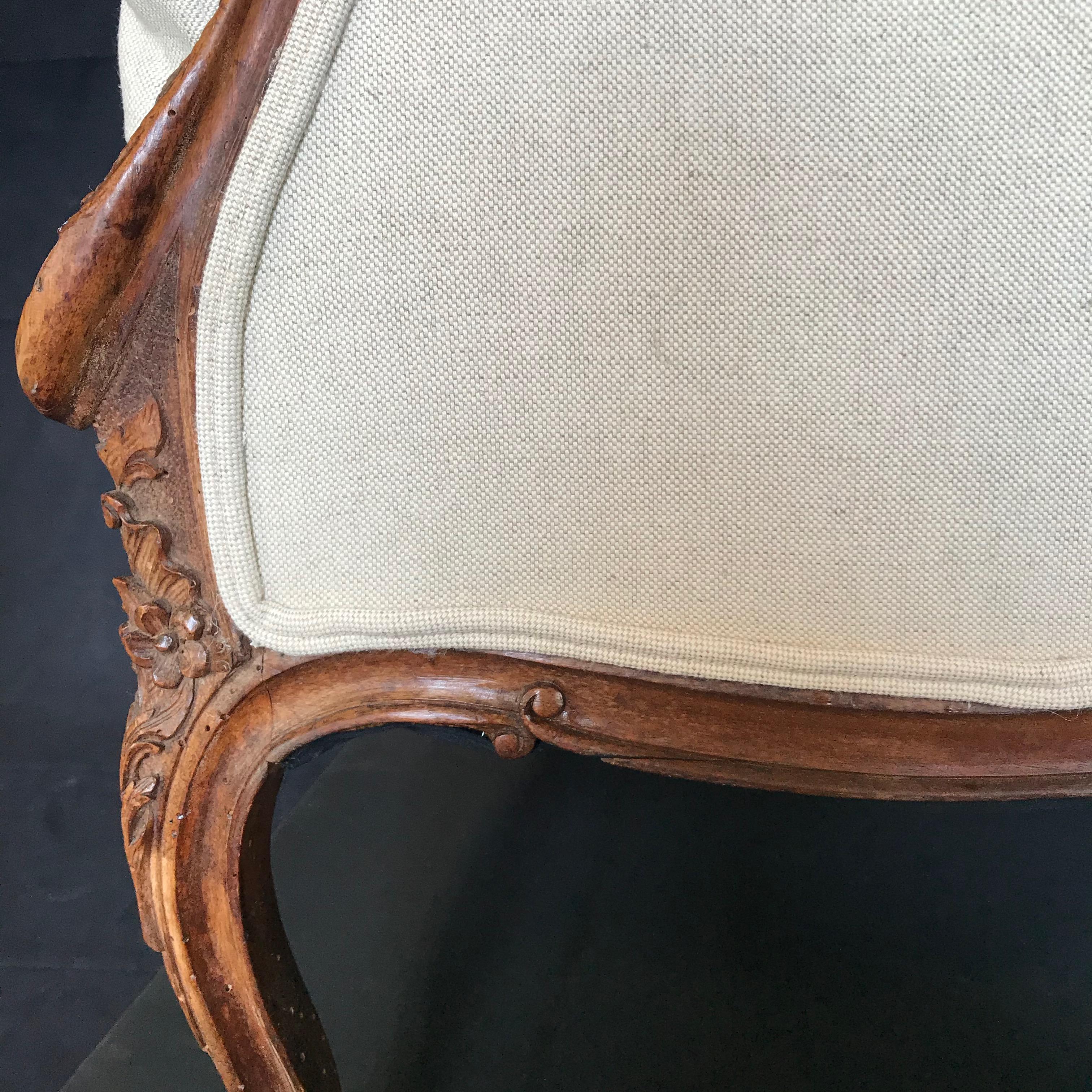 Sublimely Pretty French Louis XV 19th Century Carved Walnut Armchair 1