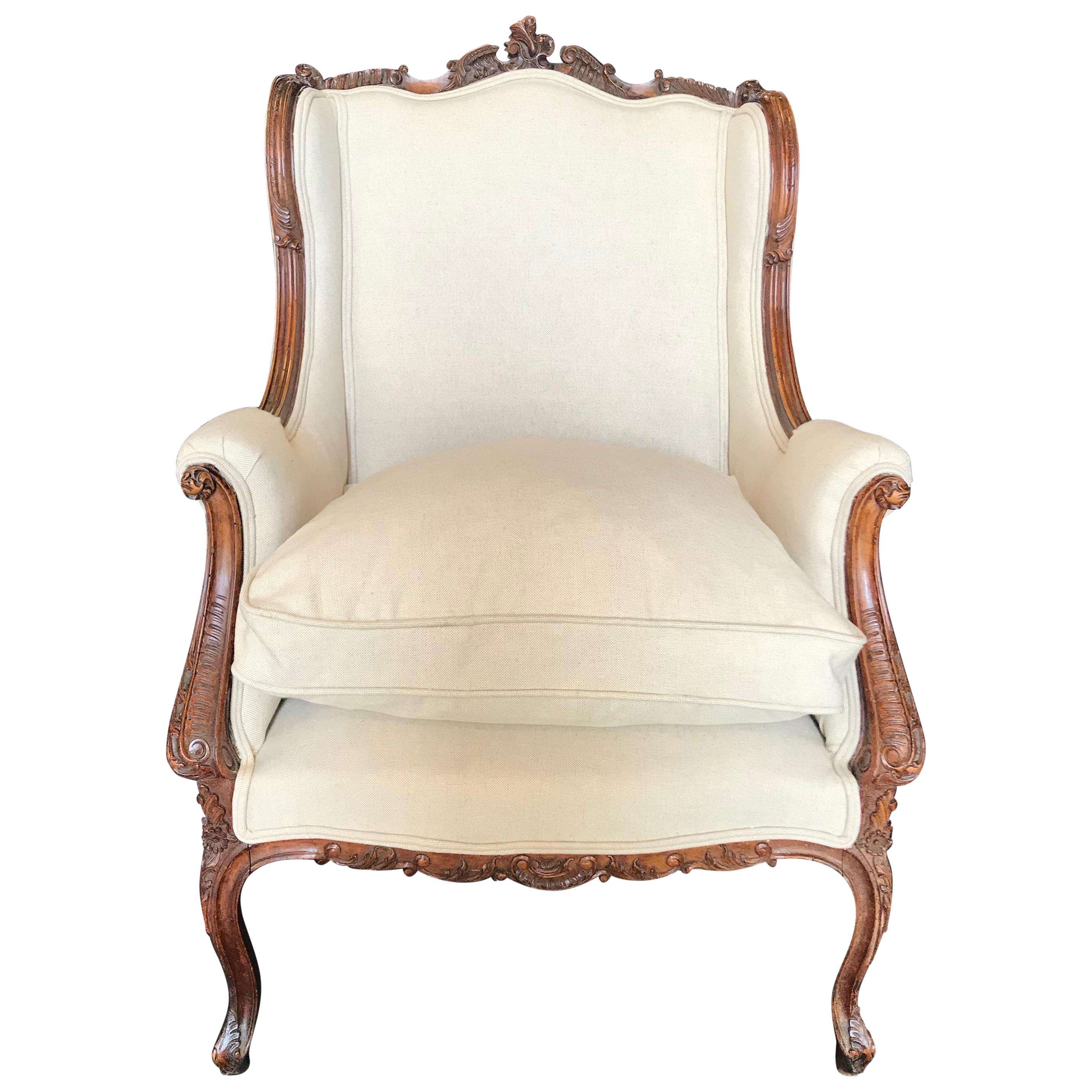 Sublimely Pretty French Louis XV 19th Century Carved Walnut Armchair