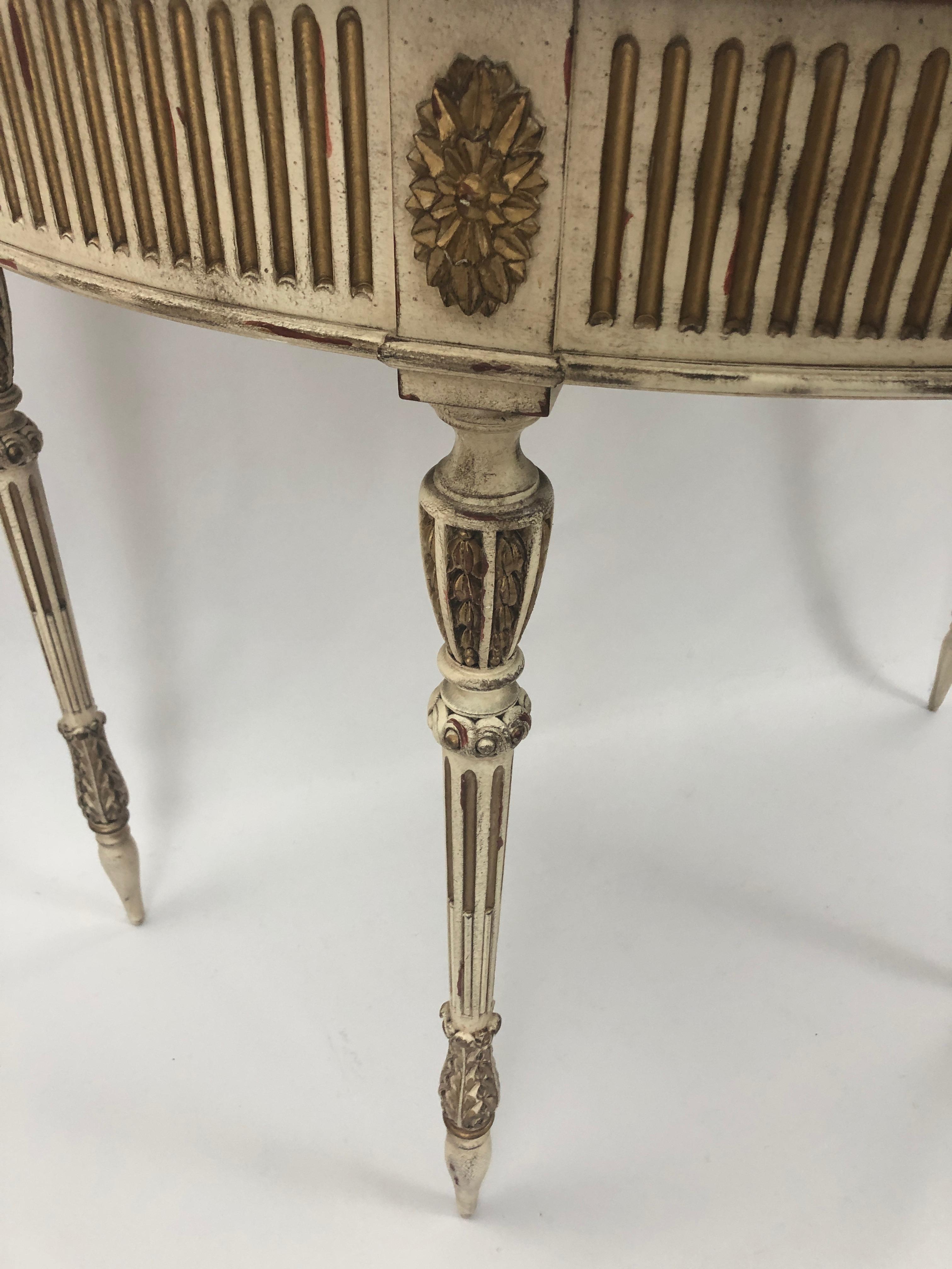 American Sublimely Pretty Satinwood Inlay Painted and Gilded Demilune Console Table