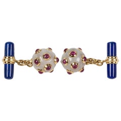 Submarine Mine Cufflinks in Jade, Ruby and Lapis Lazuli