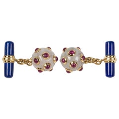 Submarine Mine Cufflinks in Jade, Ruby and Lapis Lazuli