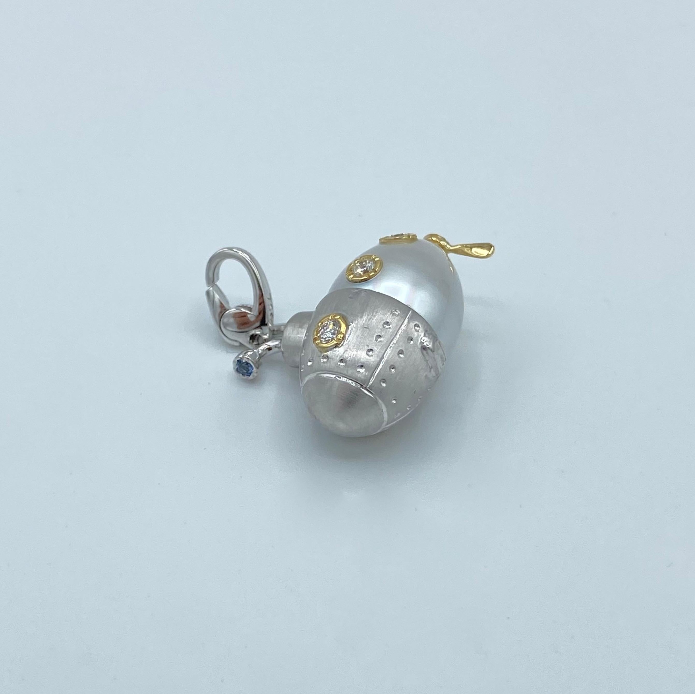 Submarine White Diamond Sapphire Yellow White 18Kt gold Pendant/ Necklace Charm 1