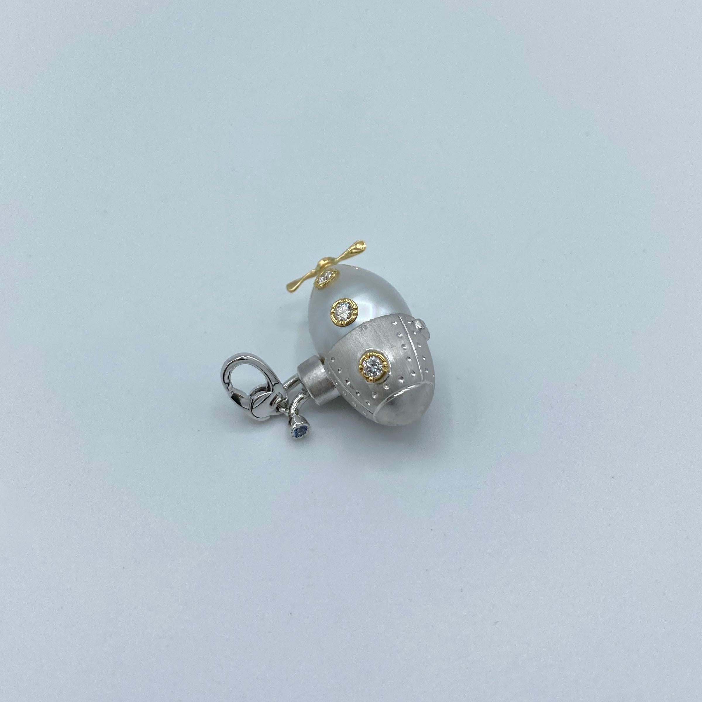 Submarine White Diamond Sapphire Yellow White 18Kt gold Pendant/ Necklace Charm 2