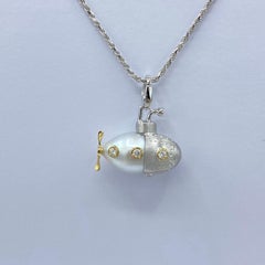 Submarin Weißer Diamant Saphir Gelb Weiß 18Kt Gold Anhänger/ Halskette Charme