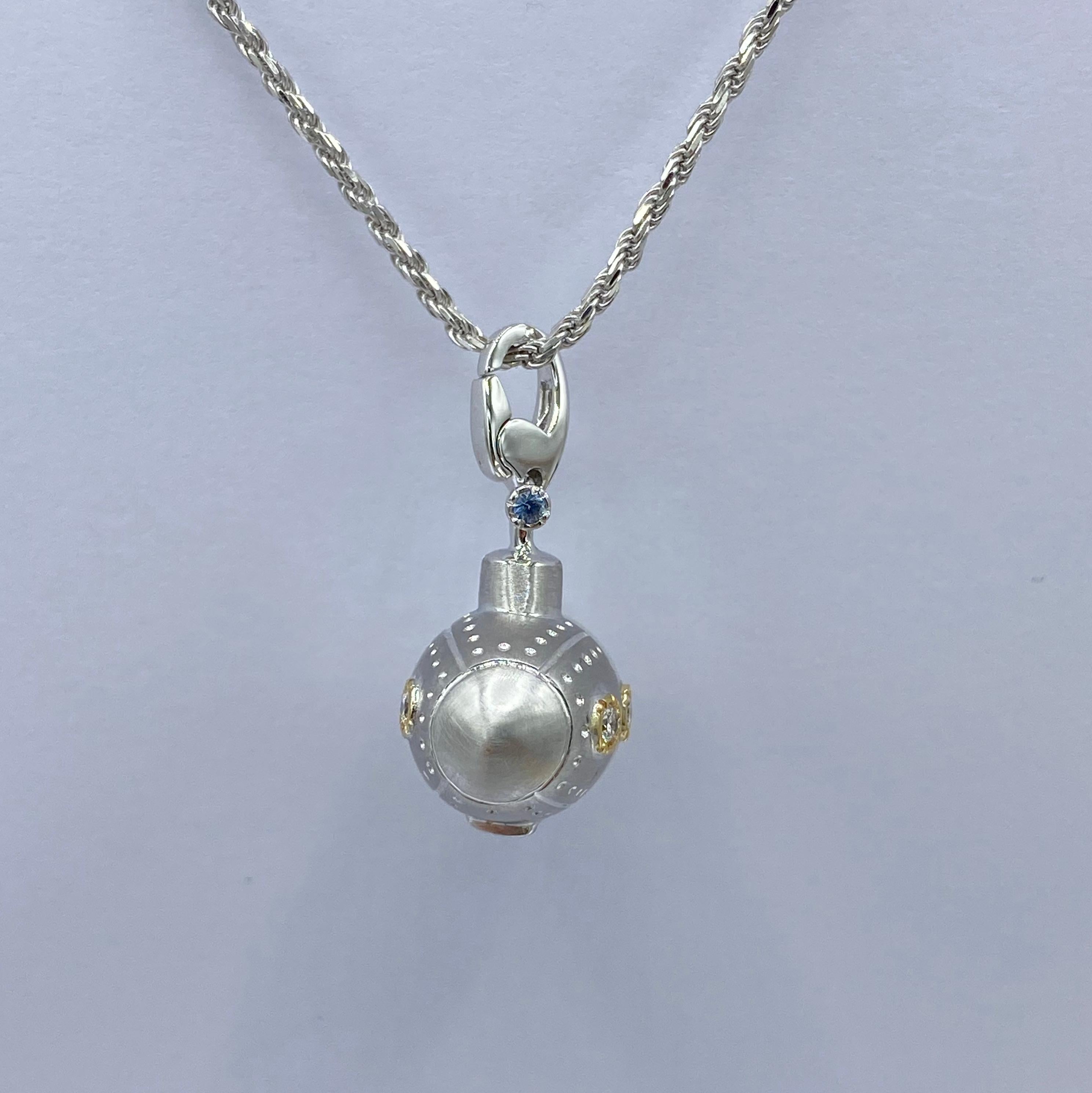Round Cut Submarine White Diamond Sapphire Yellow White 18Kt gold Pendant/ Necklace Charm