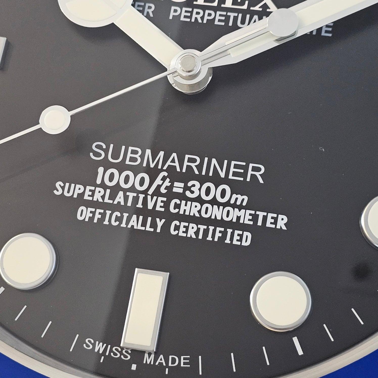 Modern SUBMARINER Wall Clock in Stainless Steel, Glass & Blue Enamel