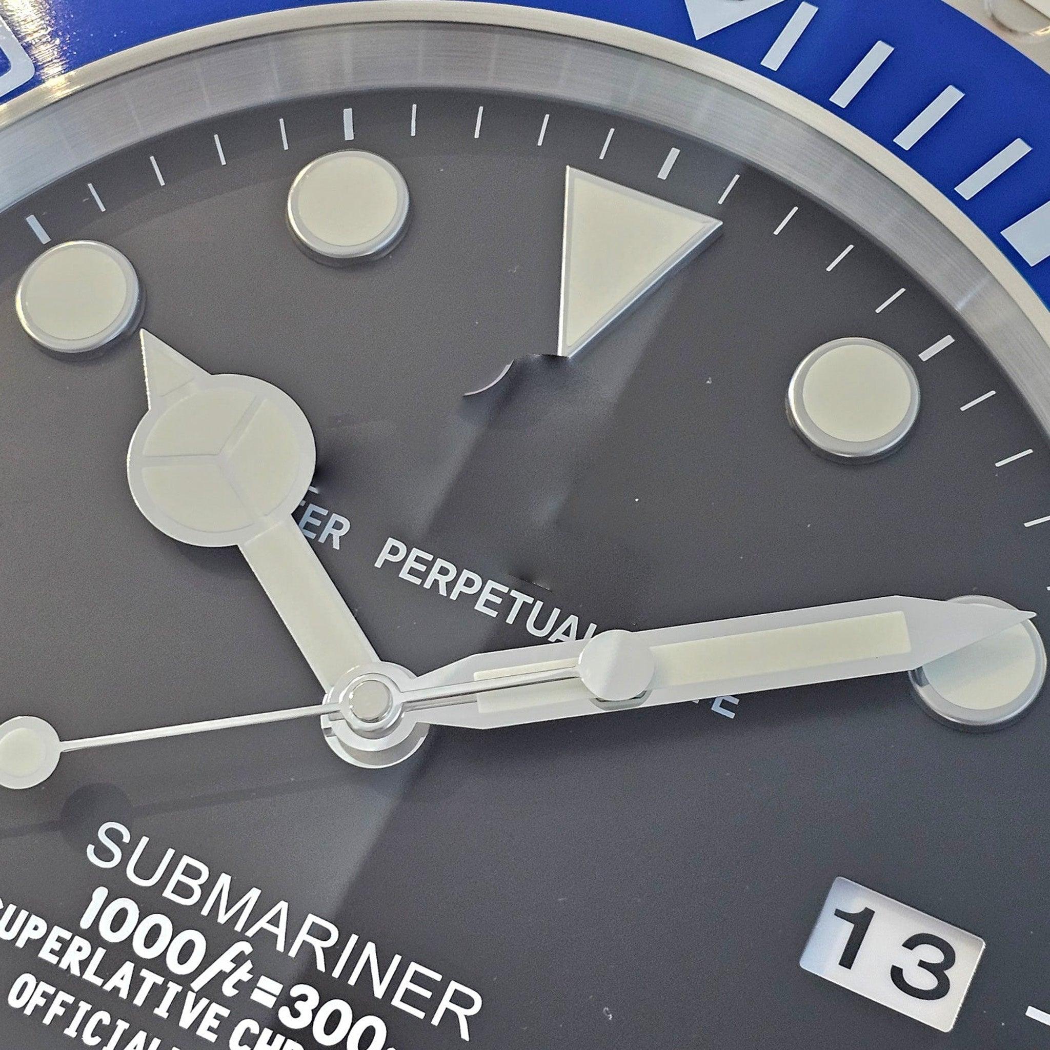 Swiss SUBMARINER Wall Clock in Stainless Steel, Glass & Blue Enamel
