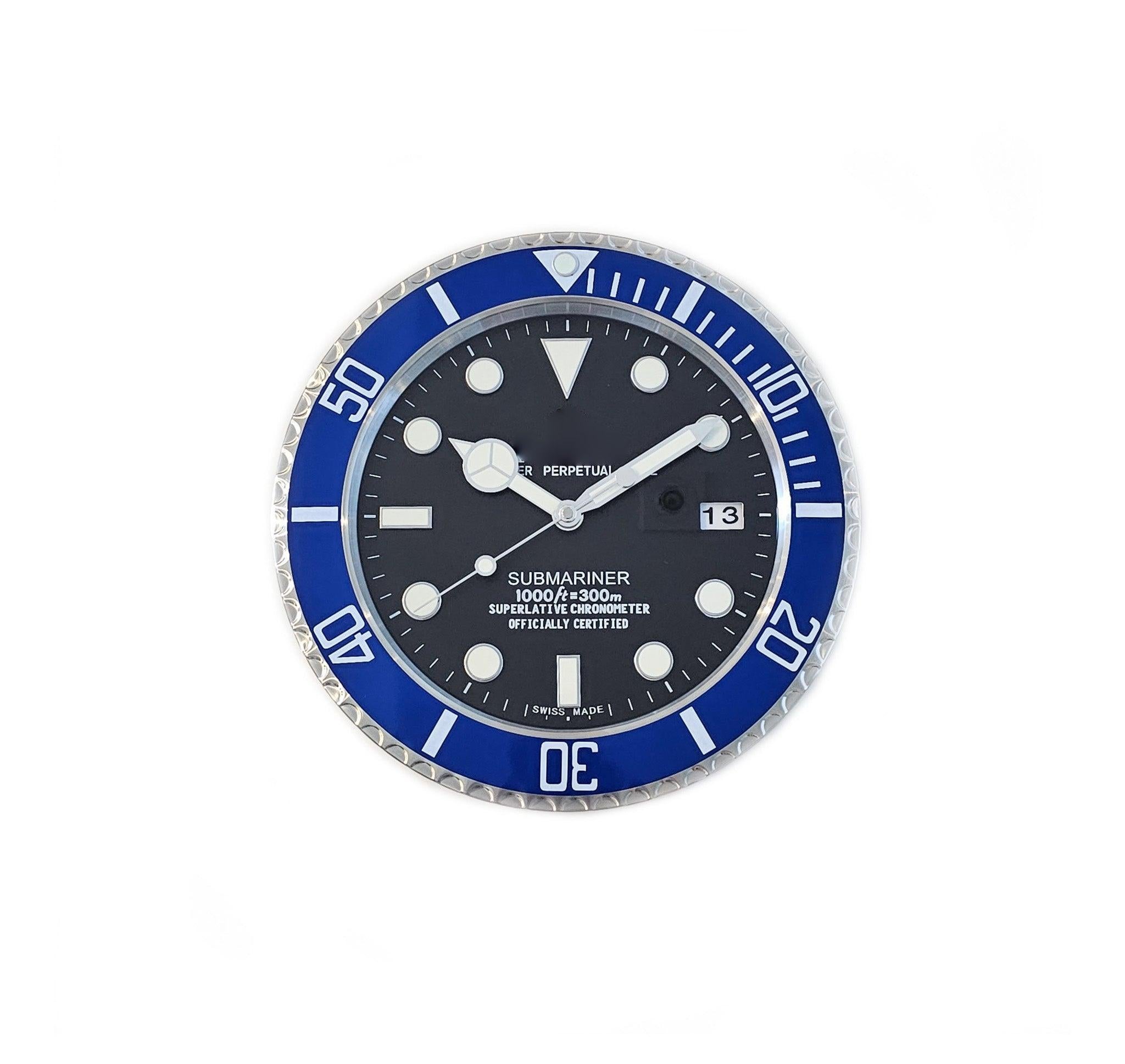 SUBMARINER Wall Clock in Stainless Steel, Glass & Blue Enamel In Excellent Condition In Miami, FL