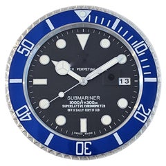 SUBMARINER Wall Clock in Stainless Steel, Glass & Blue Enamel