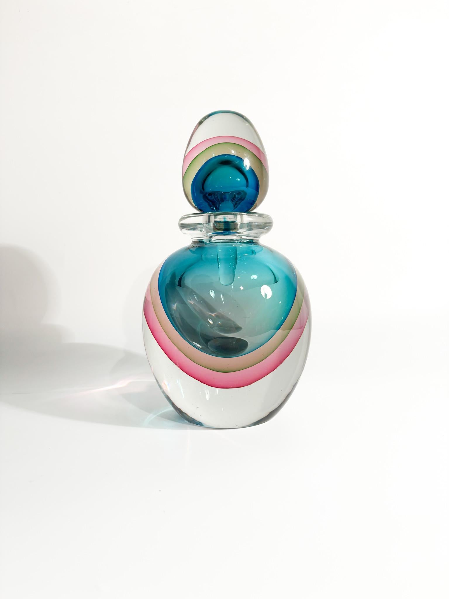 Multicolored submerged Murano glass bottle, whose creation is attributed to Flavio Poli in the 1960s

Ø cm 13 h cm 22,5 

Flavio Poli was born in 1900 in Chioggia and is known for being a great ceramist, designer and Italian painter. Poli is known