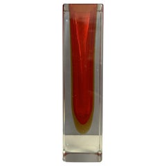Submerged Murano glass vase from the 60s, red and amber, Italian manufacturing