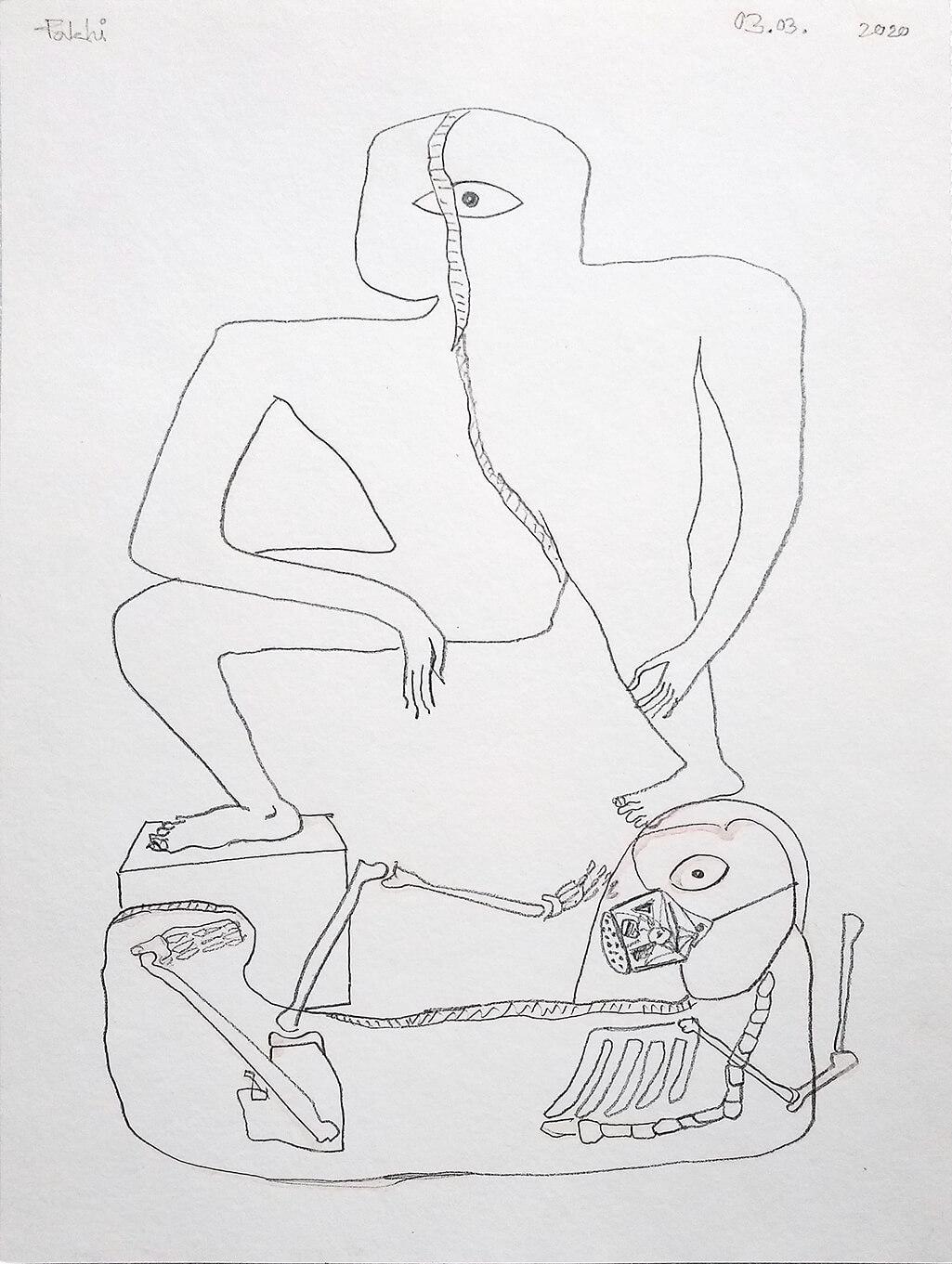 Subrata Biswas Animal Painting – Figurative, Holzkohle auf Papier, Schwarz-Weiß von zeitgenössischem Künstler „In Lager“
