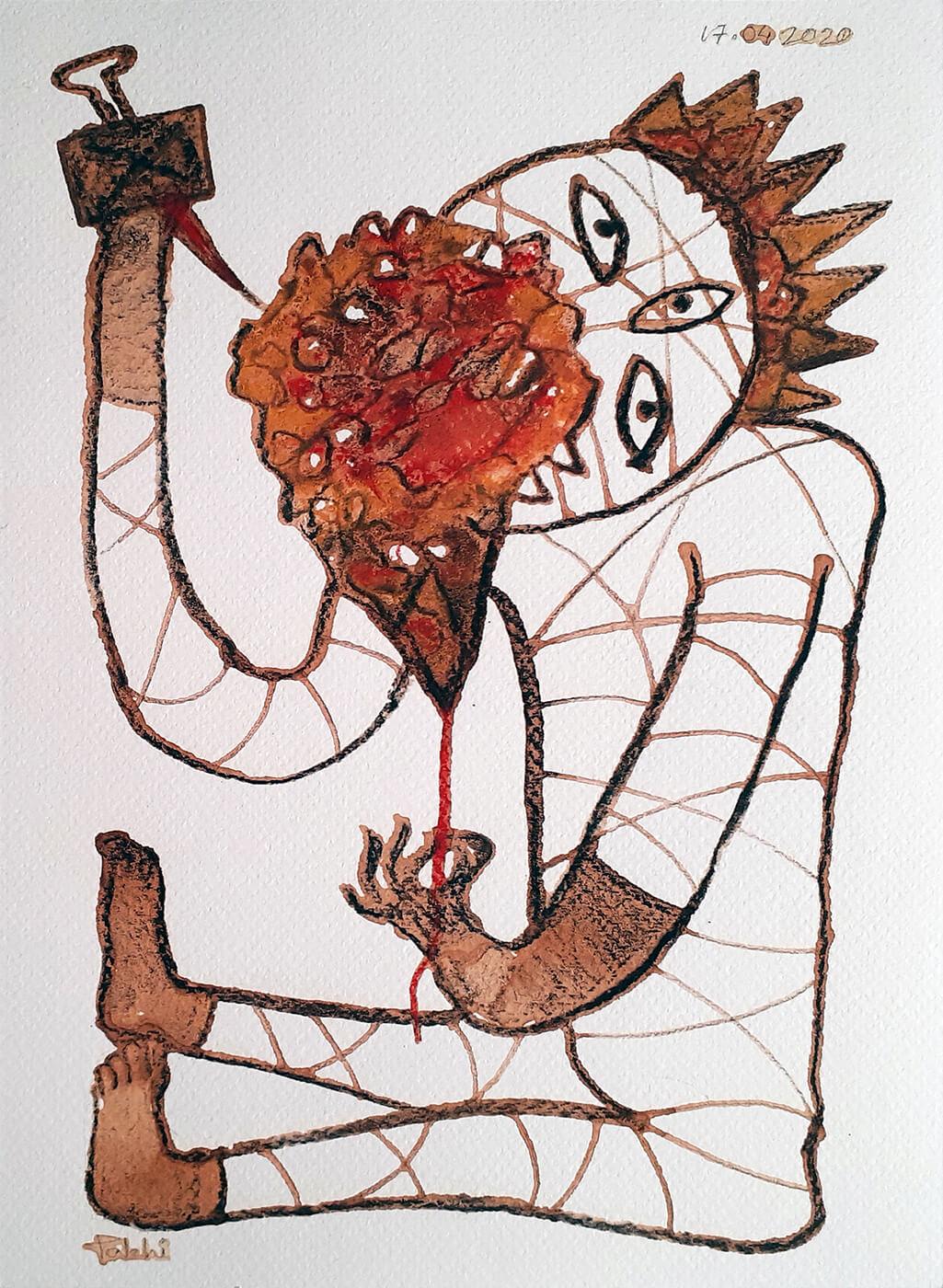 Figurative Painting di Subrata Biswas - Figurativo, pastello secco, carboncino, liquore al tè su carta di Contemporary "In magazzino"