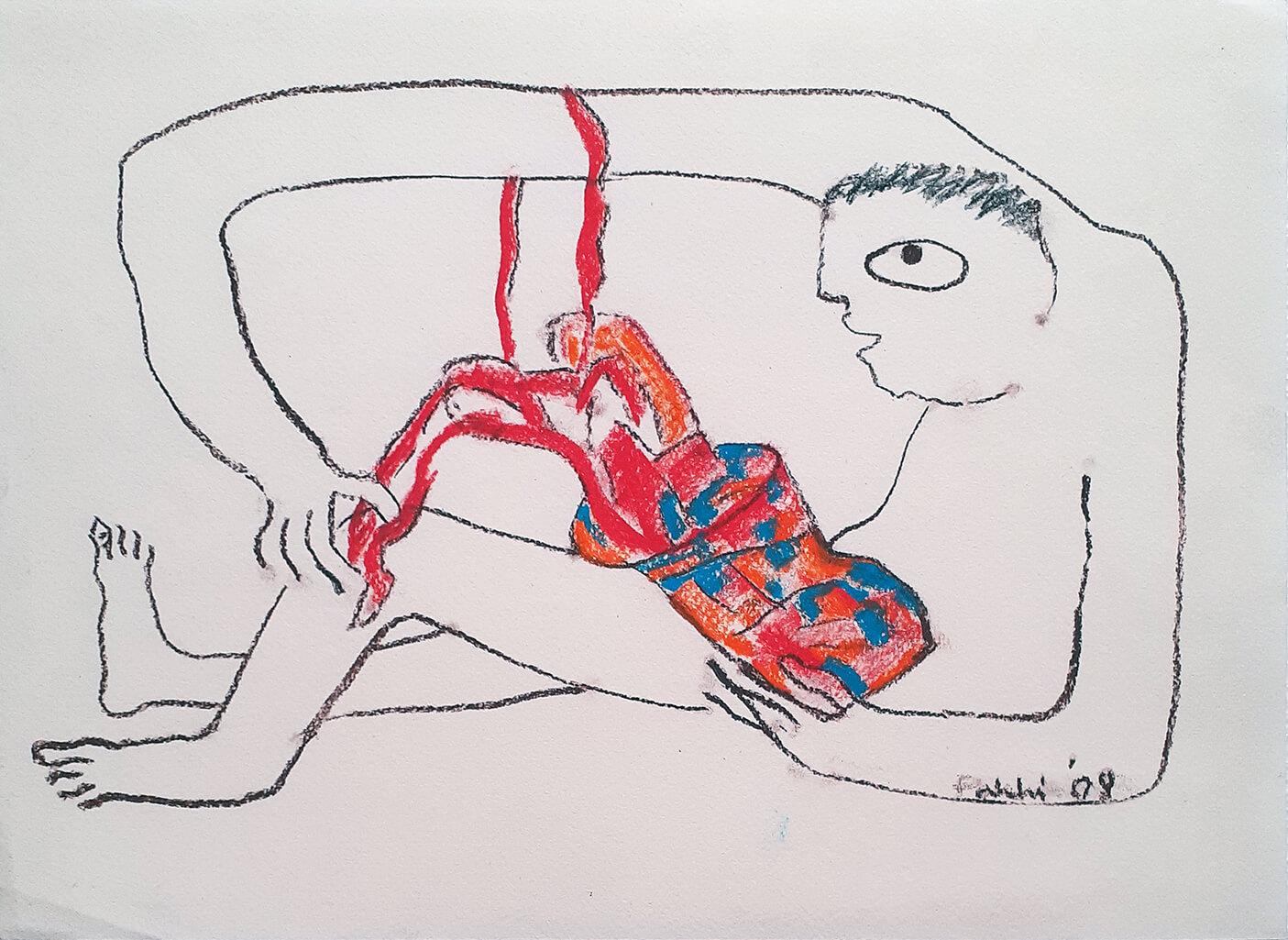 Sin título, Pastel seco, Carboncillo sobre papel, Artista indio contemporáneo "En Stock" - Mixed Media Art de Subrata Biswas